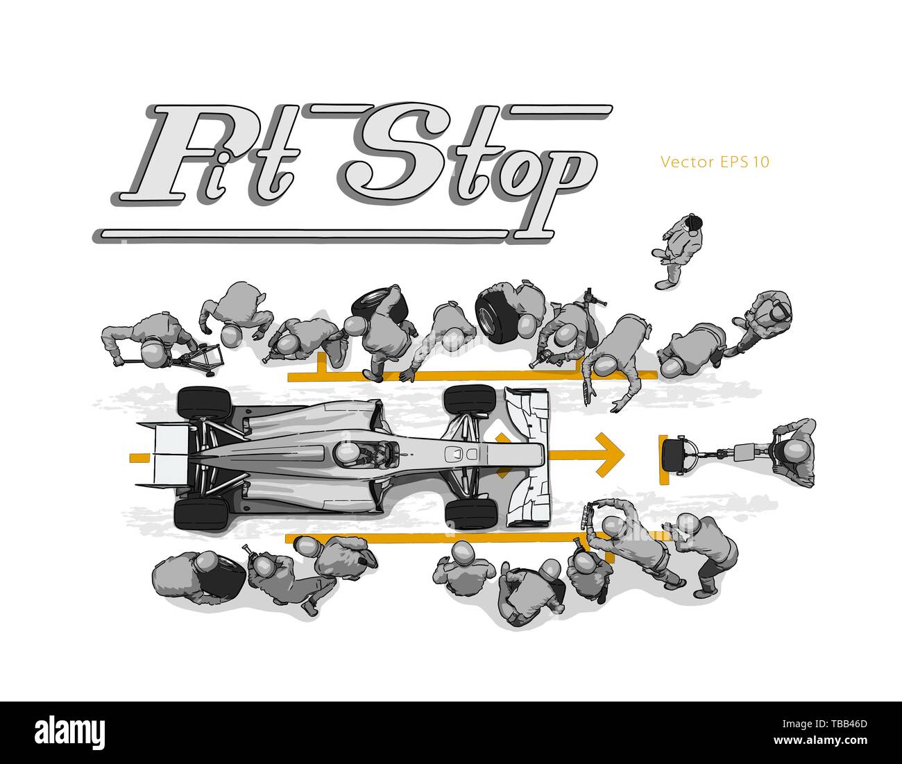 Formula di gara auto in pit stop disegno vettoriale Illustrazione Vettoriale