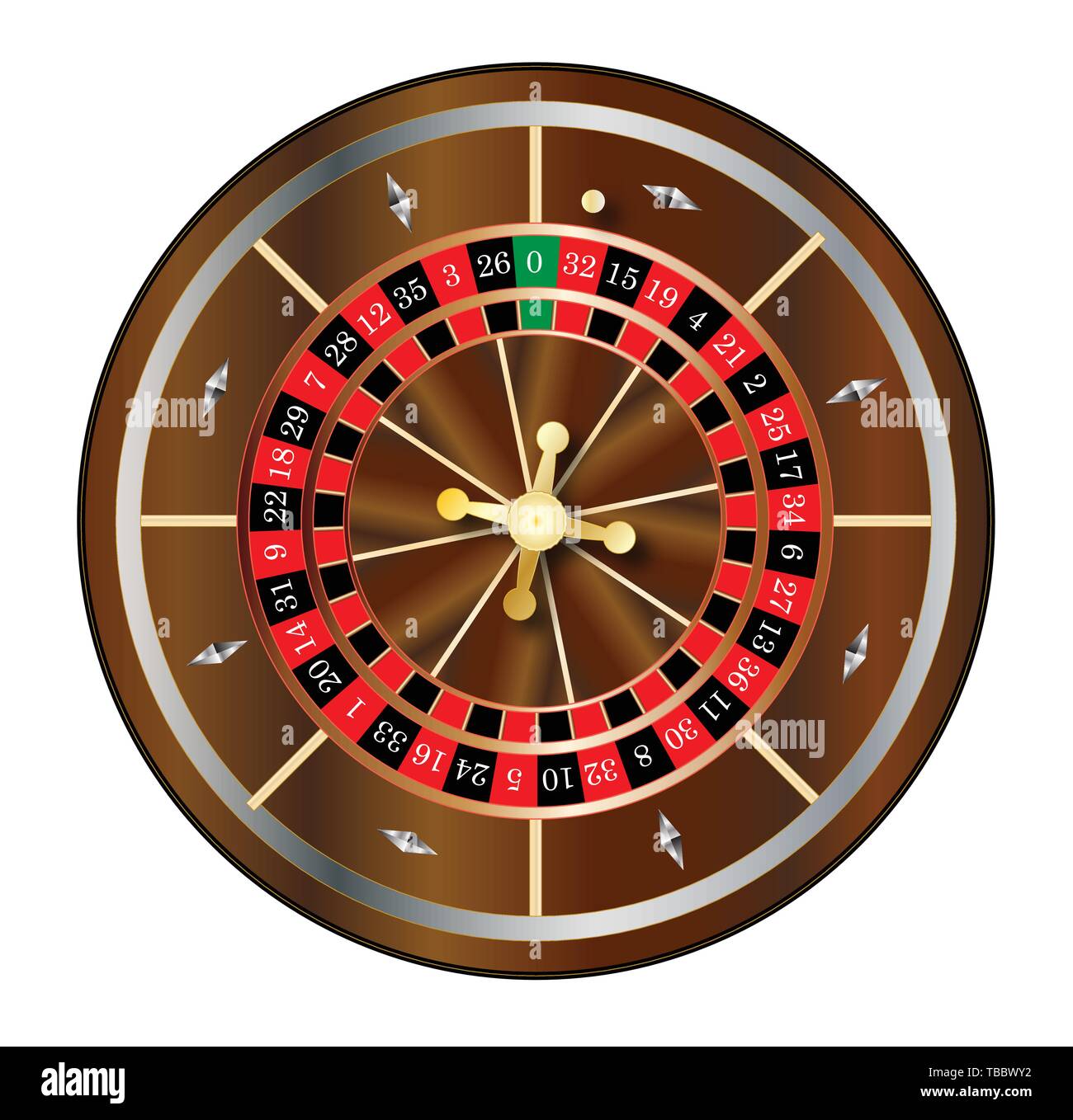 Un tipico della roulette europea ruota senza la sezione 00 e una sfera Illustrazione Vettoriale