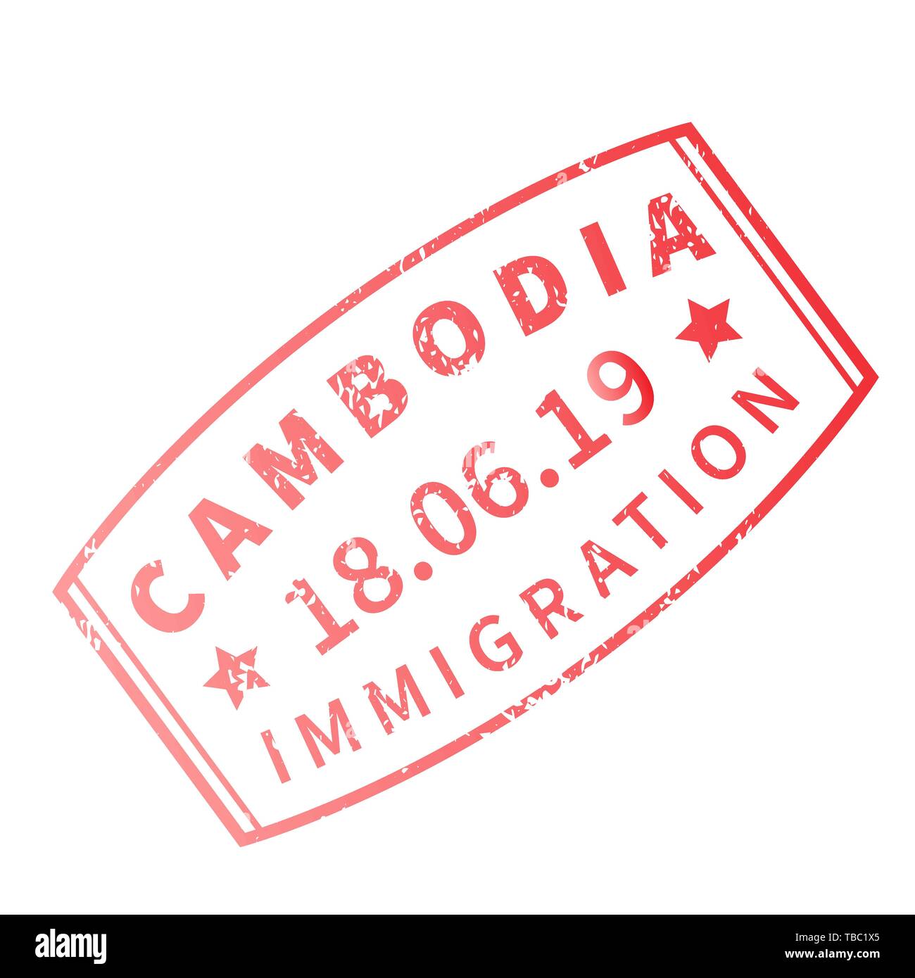 Cambogia International Travel visa timbro isolato su bianco. Arrivo segno viola timbro di gomma con texture Illustrazione Vettoriale