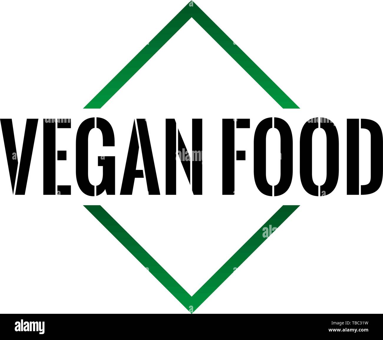 Cibo Vegan cono Triangel Icona segno di vettore con il testo su sfondo bianco Illustrazione Vettoriale
