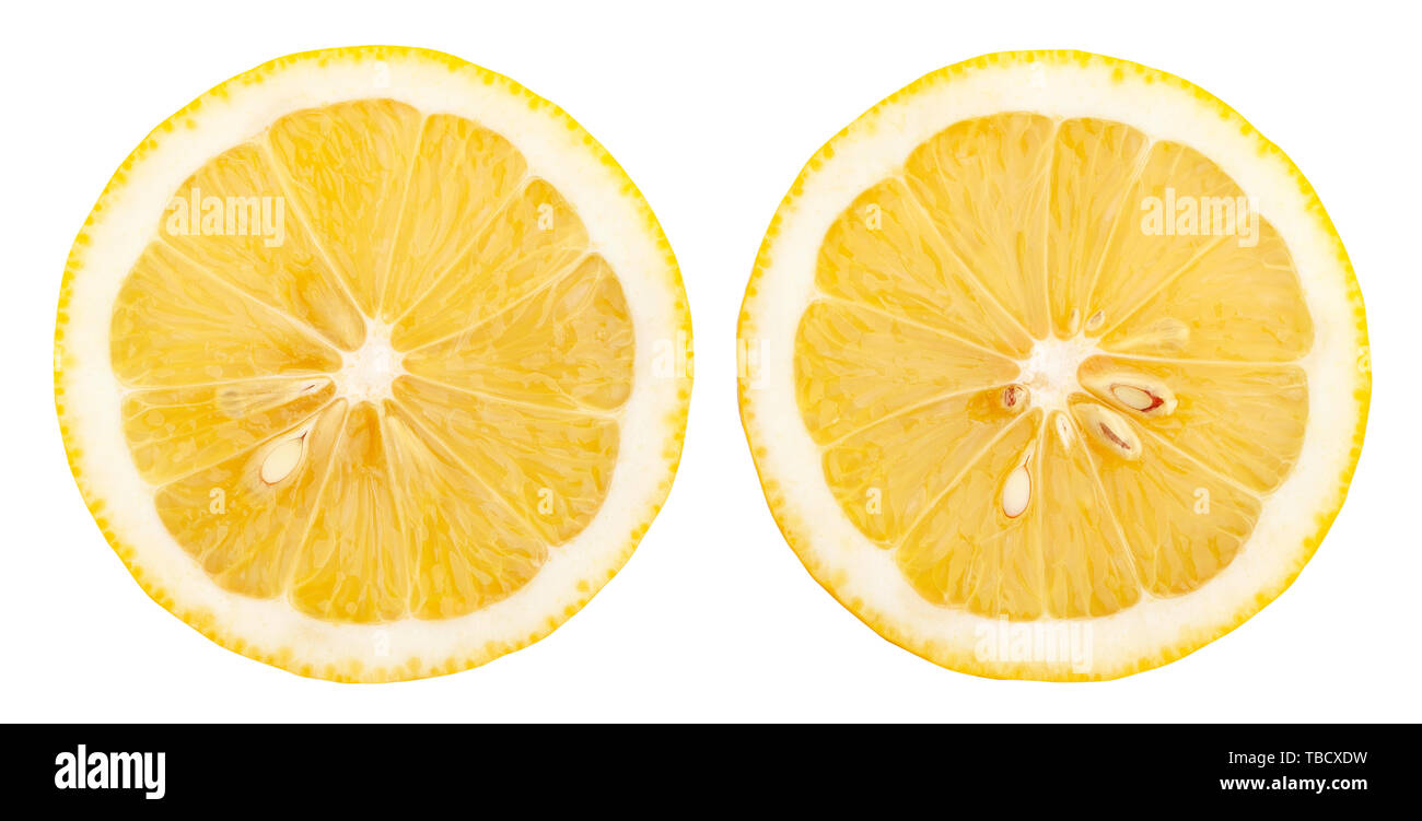 Spicchi di limone percorso isolato su bianco Foto Stock