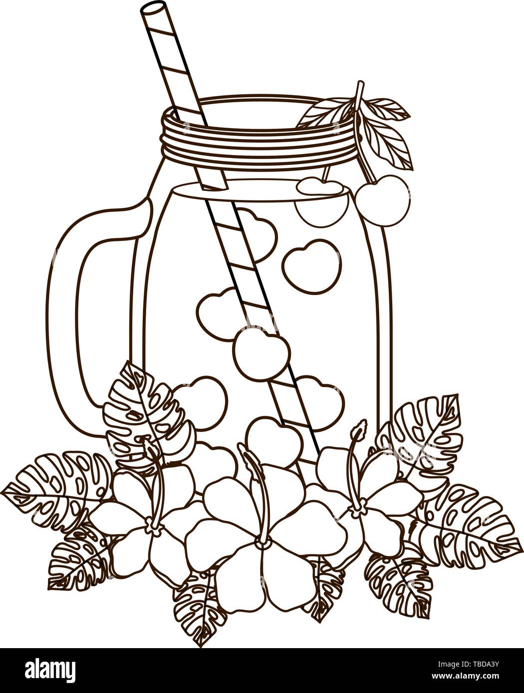 Vetro con la ciliegia e la bevanda di paglia Illustrazione Vettoriale