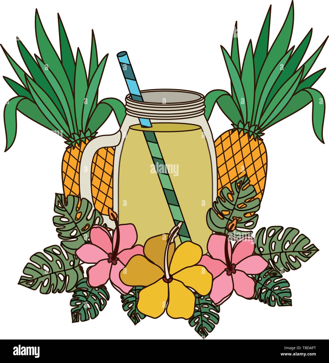 Vetro con ananas e drink di paglia Illustrazione Vettoriale