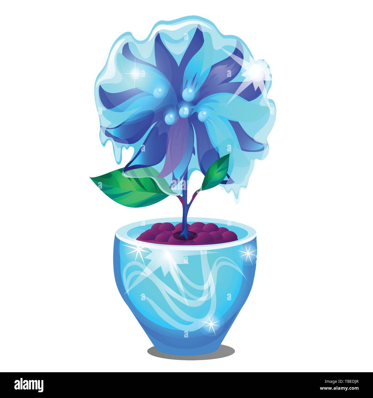 Fiori in vaso coperta con smalto ghiacciate isolati su sfondo bianco. Campione di poster, partito invito vacanza festosa card. Vector cartoon close-up Illustrazione Vettoriale