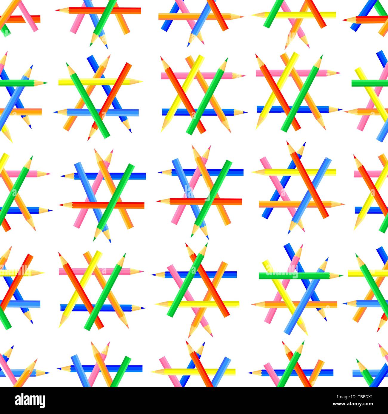 Vector seamless pattern. Forme esagonali creato da affilare matite colorate. Un buon sito sfondo per gli artisti e i bambini. Illustrazione Vettoriale