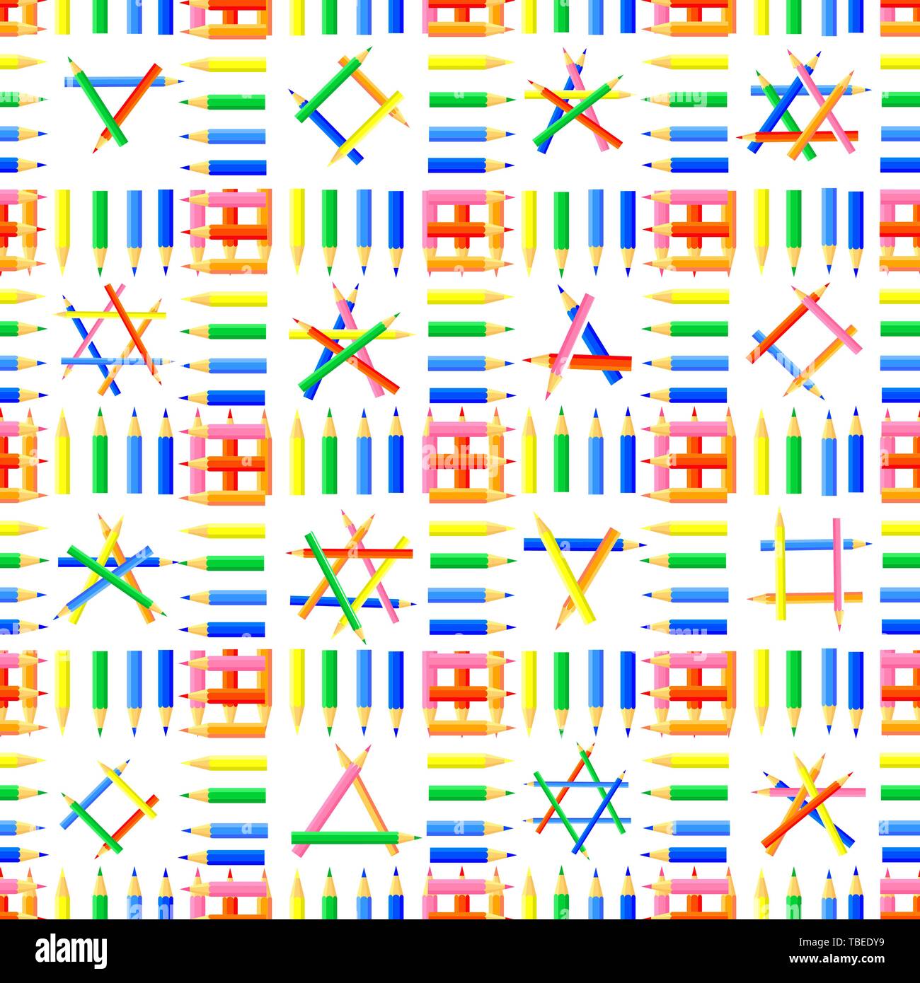 Vector seamless pattern.righe di matite colorate, formando delle piazze e forme diverse in queste piazze.sito di sfondo per gli artisti,tessuti, bambini. Illustrazione Vettoriale