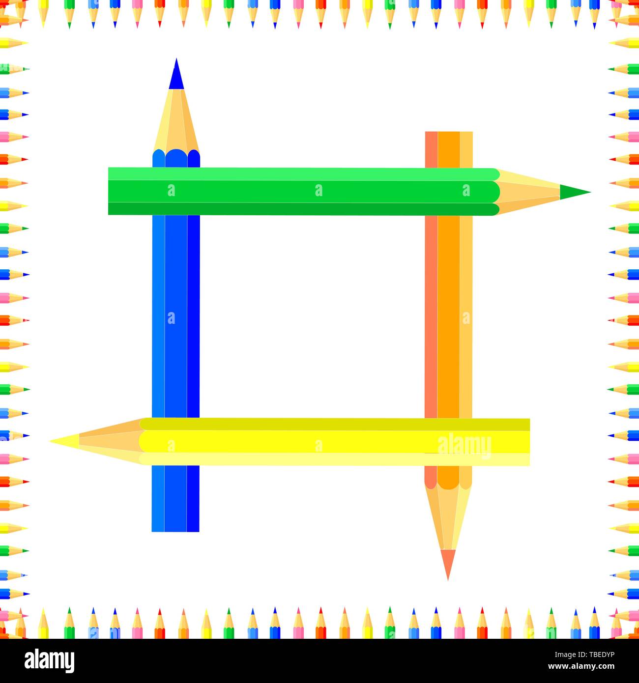 Vector colorato modello senza giunture. Righe colorate matite appuntite formano una cornice. All'interno del quadrato. Un buon sito di sfondo per gli artisti, tessuti, bambini. Illustrazione Vettoriale