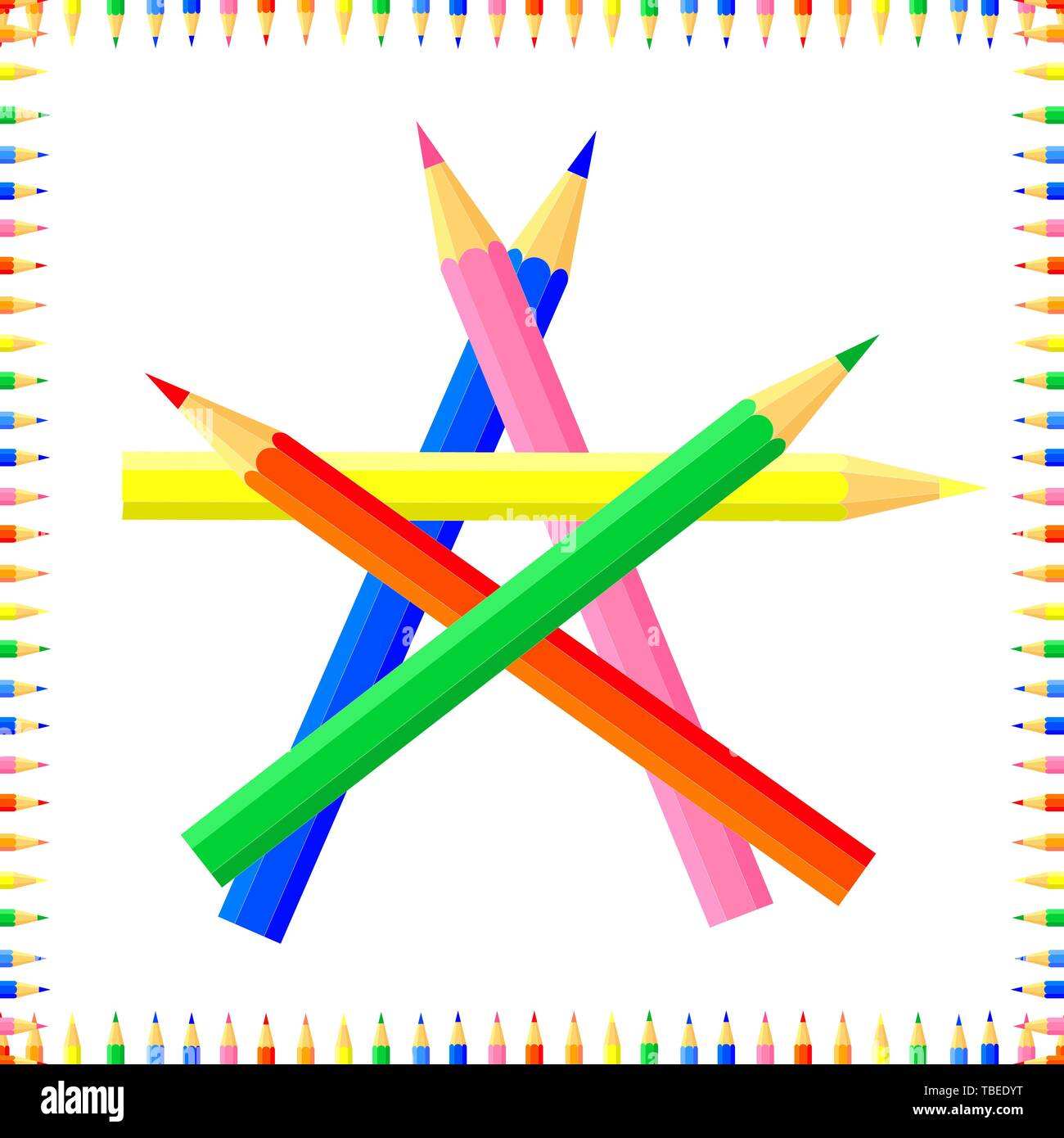 Vector colorato modello senza giunture. Righe colorate matite appuntite formano una cornice. All'interno è un pentagono. Un buon sito di sfondo per gli artisti, tessuti, bambini Illustrazione Vettoriale