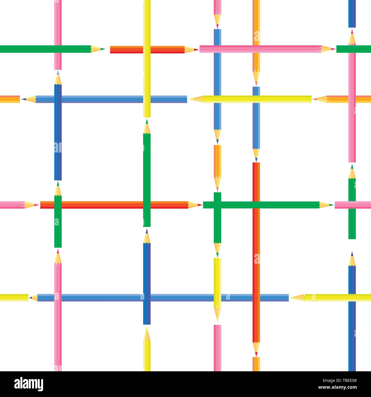 Vector seamless pattern. Forme rettangolari creati dalle matite colorate di diverse lunghezze. Appuntite matite colorate per gli artisti e i bambini. Illustrazione Vettoriale