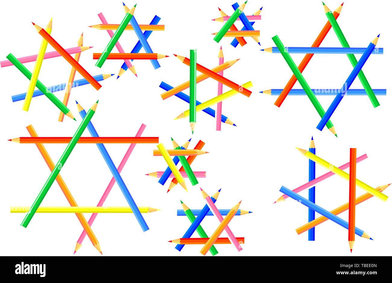 Forme esagonali sono creati da appuntite matite colorate. Pagina web interessante per gli artisti e i bambini. Illustrazione Vettoriale. Illustrazione Vettoriale