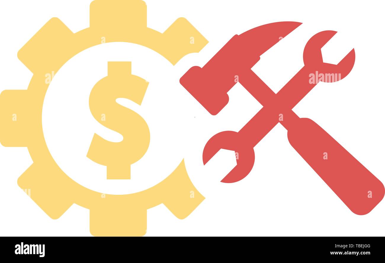 Dollaro icona ingranaggi con vettore di strumenti Illustrazione Vettoriale