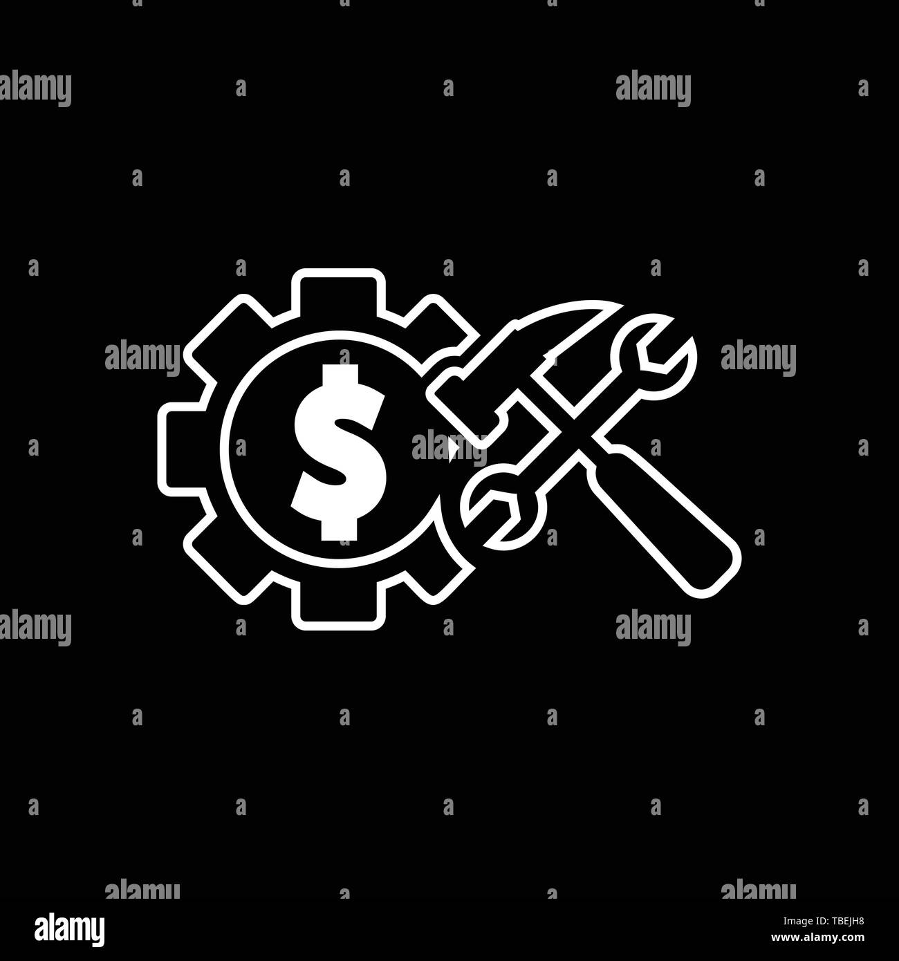 Dollaro icona ingranaggi con vettore di strumenti Illustrazione Vettoriale