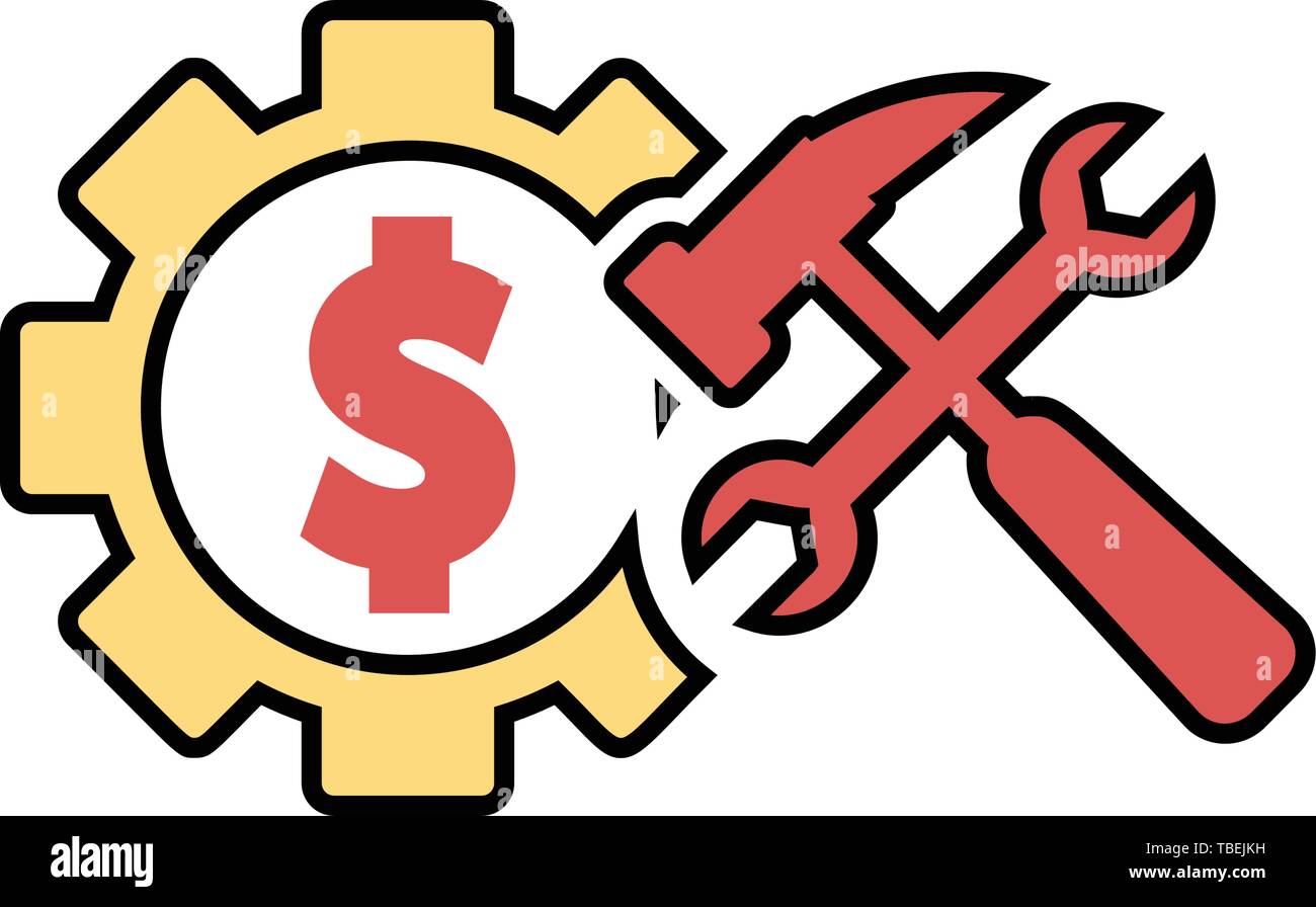 Dollaro icona ingranaggi con vettore di strumenti Illustrazione Vettoriale