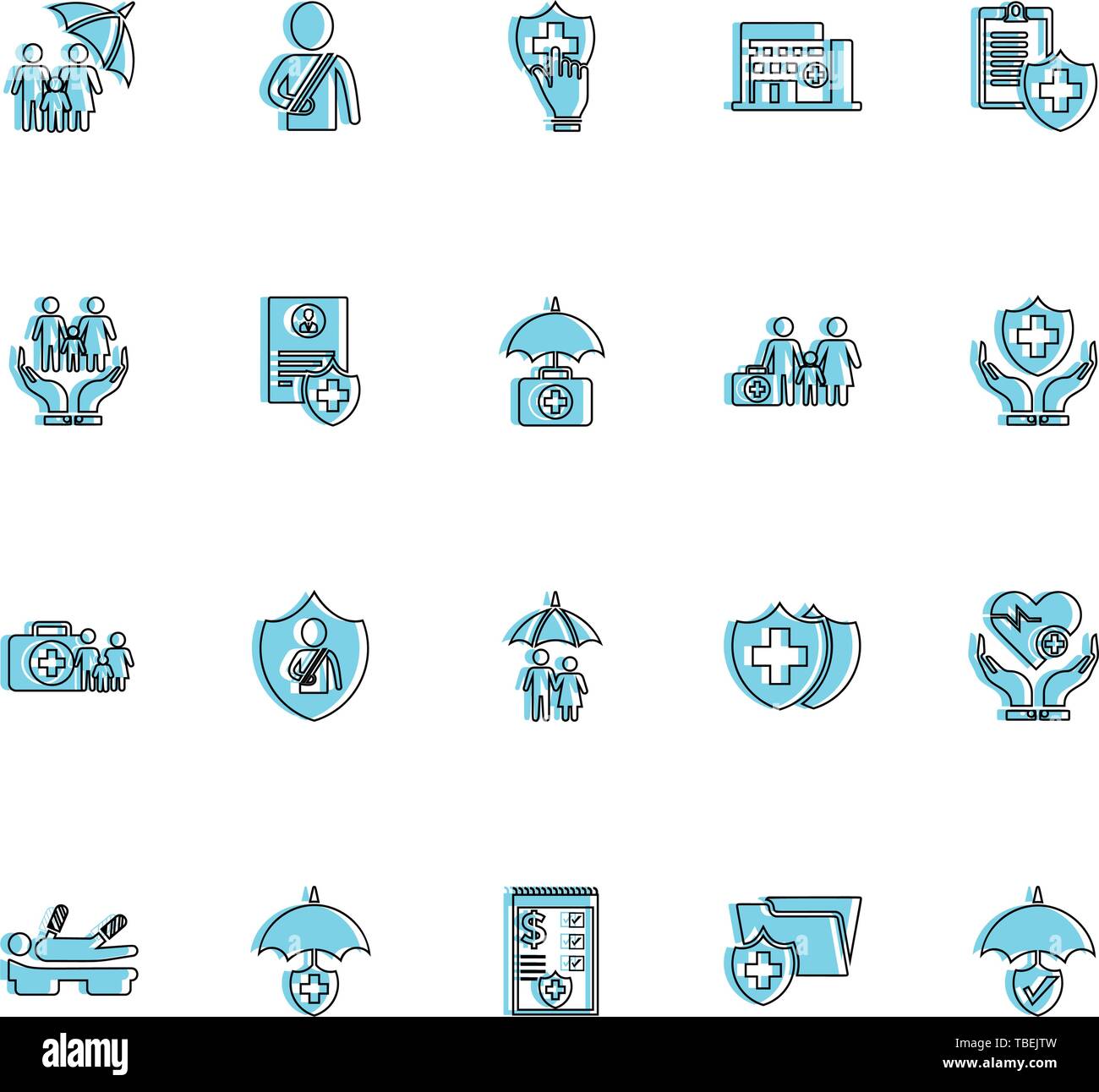 Medical salute sicurezza set di icone - Protezione della salute segno Illustrazione Vettoriale