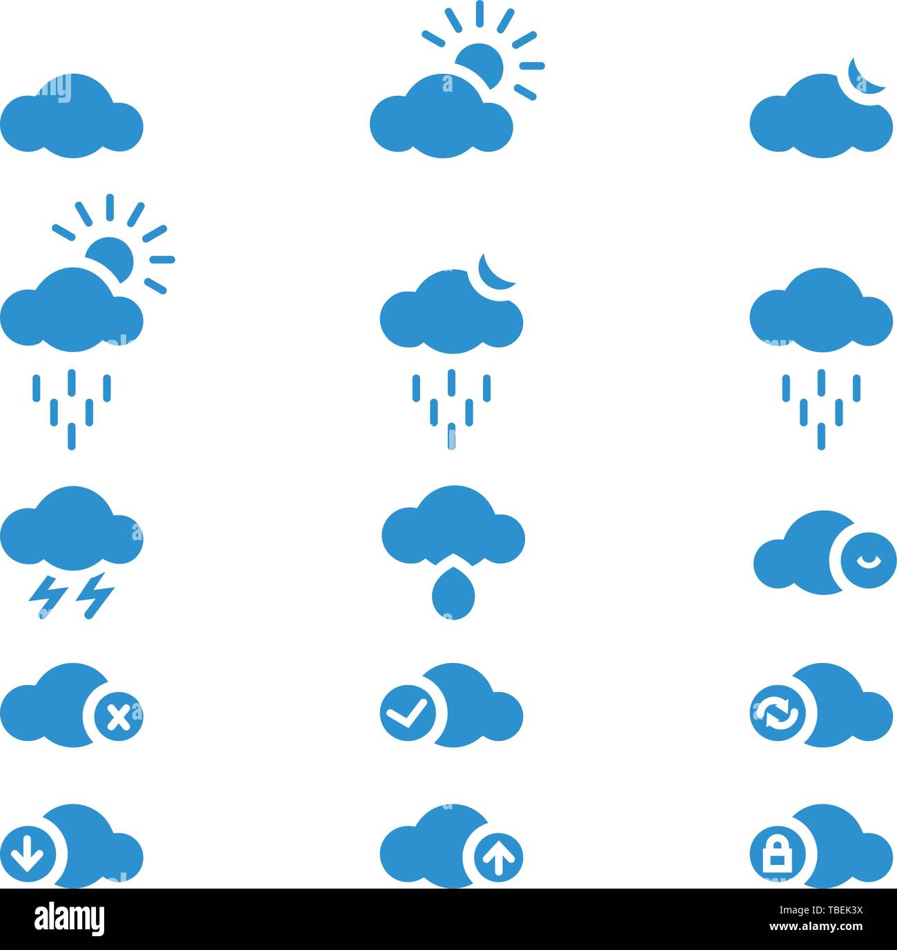 Set di vettore di cloud icona glyph. Il Cloud segno vettore set - blu Illustrazione Vettoriale