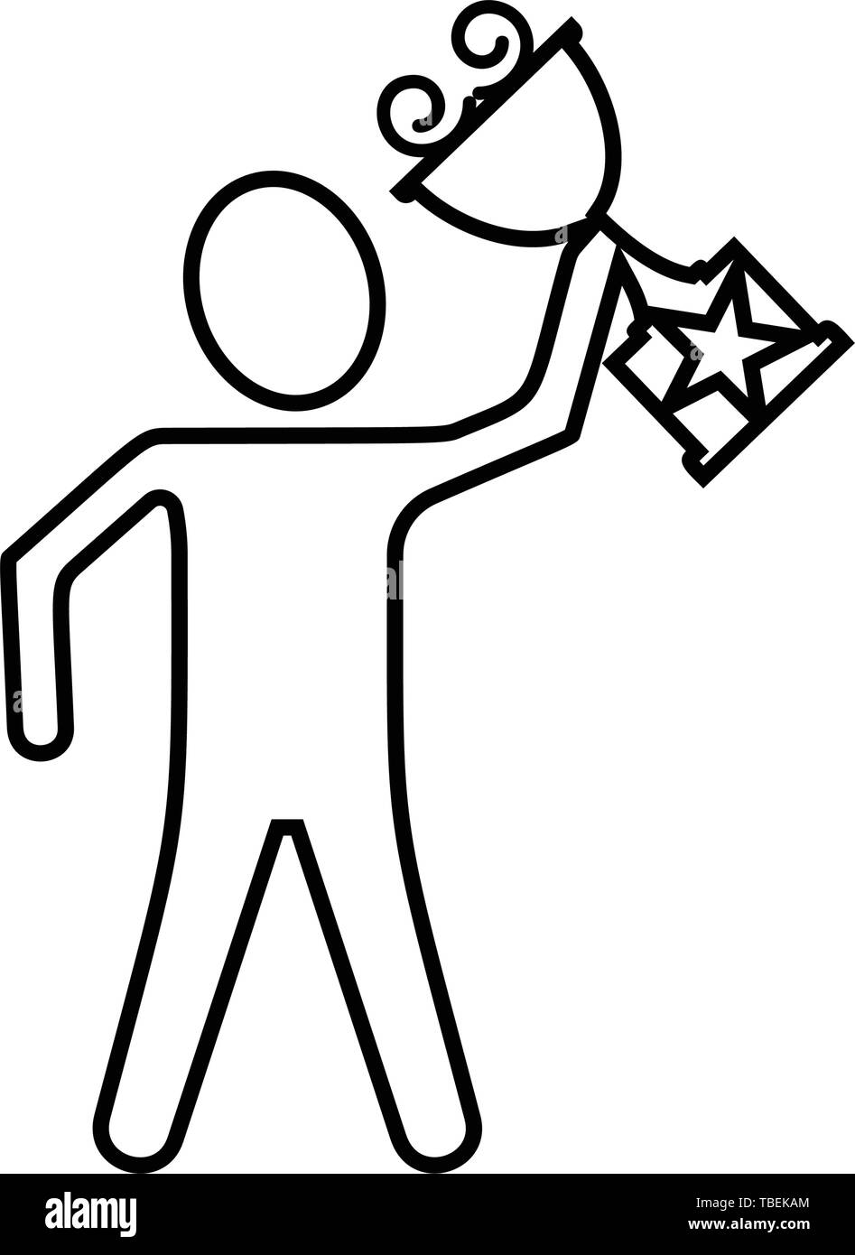 Gli uomini mano che tiene un trofeo icona - Nero lineare vettore icona Illustrazione Vettoriale