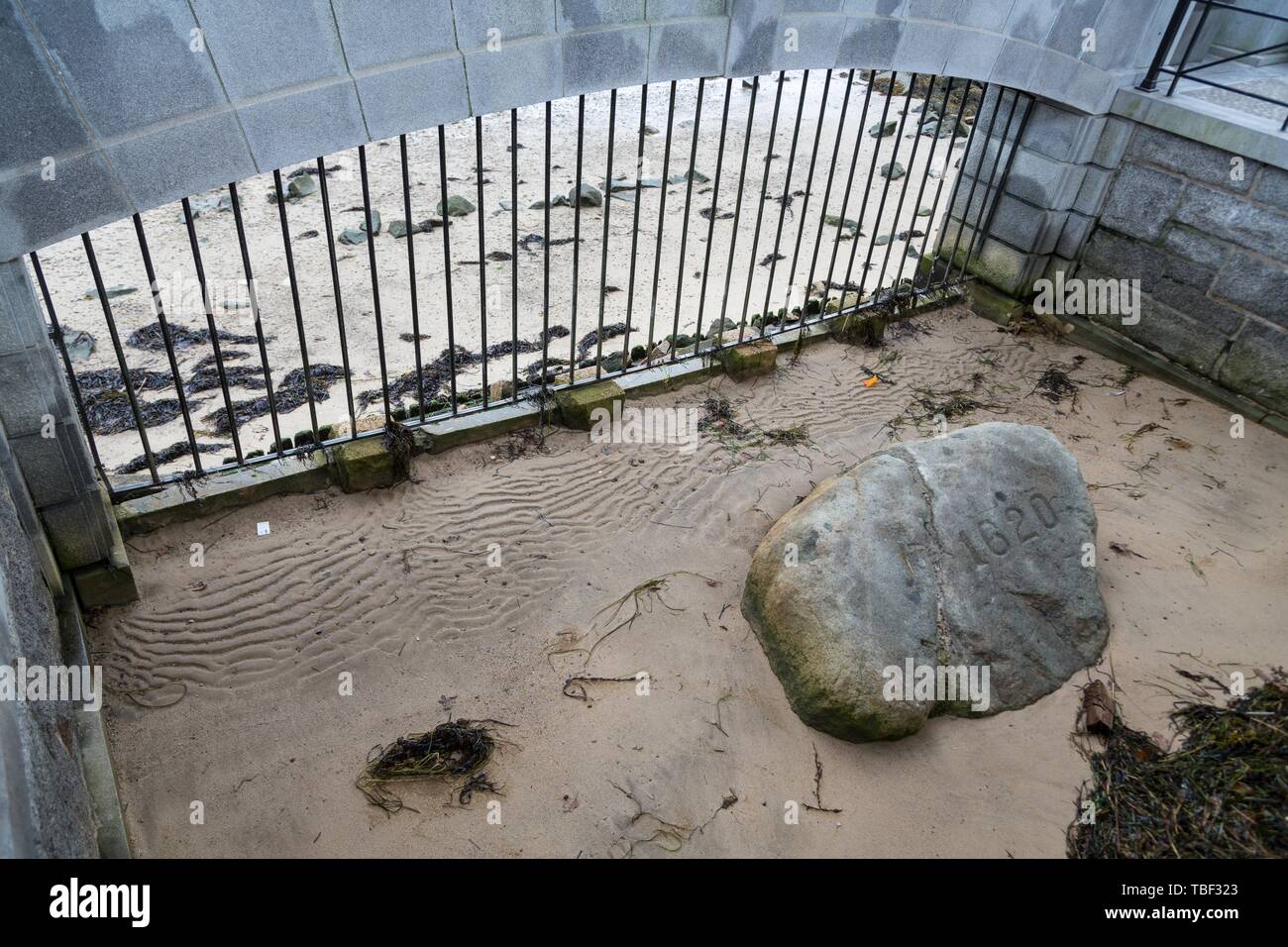 Plymouth Rock, Mayflower Landing, Plymouth, Massachusetts, STATI UNITI D'AMERICA Foto Stock