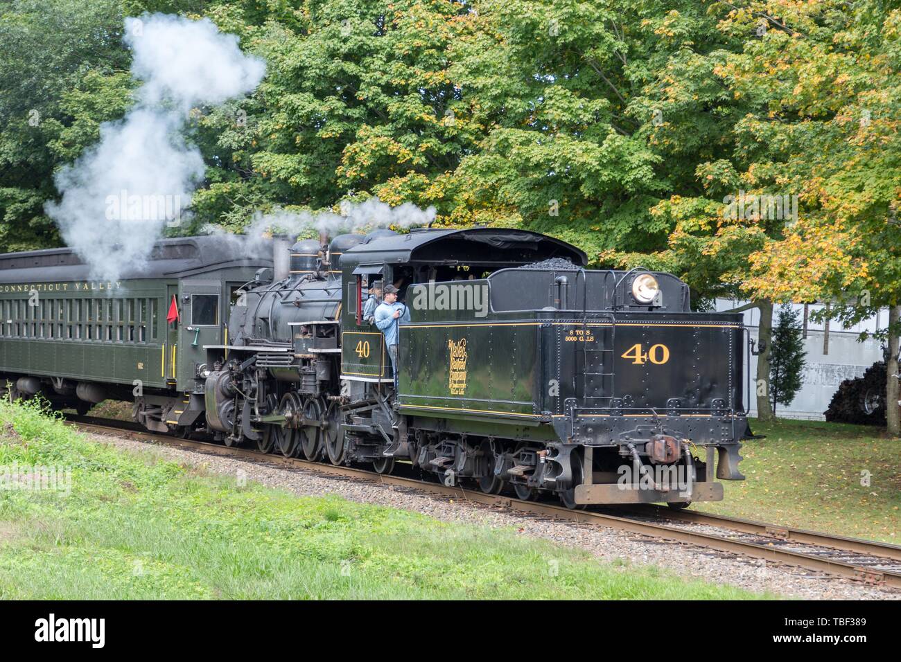 Tradizionale locomotiva a vapore, ferrovia, Old Saybrook, Connecticut, Stati Uniti d'America Foto Stock