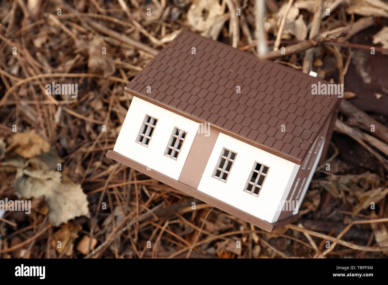 Modello di casa all'aperto. Concetto di terremoto Foto Stock