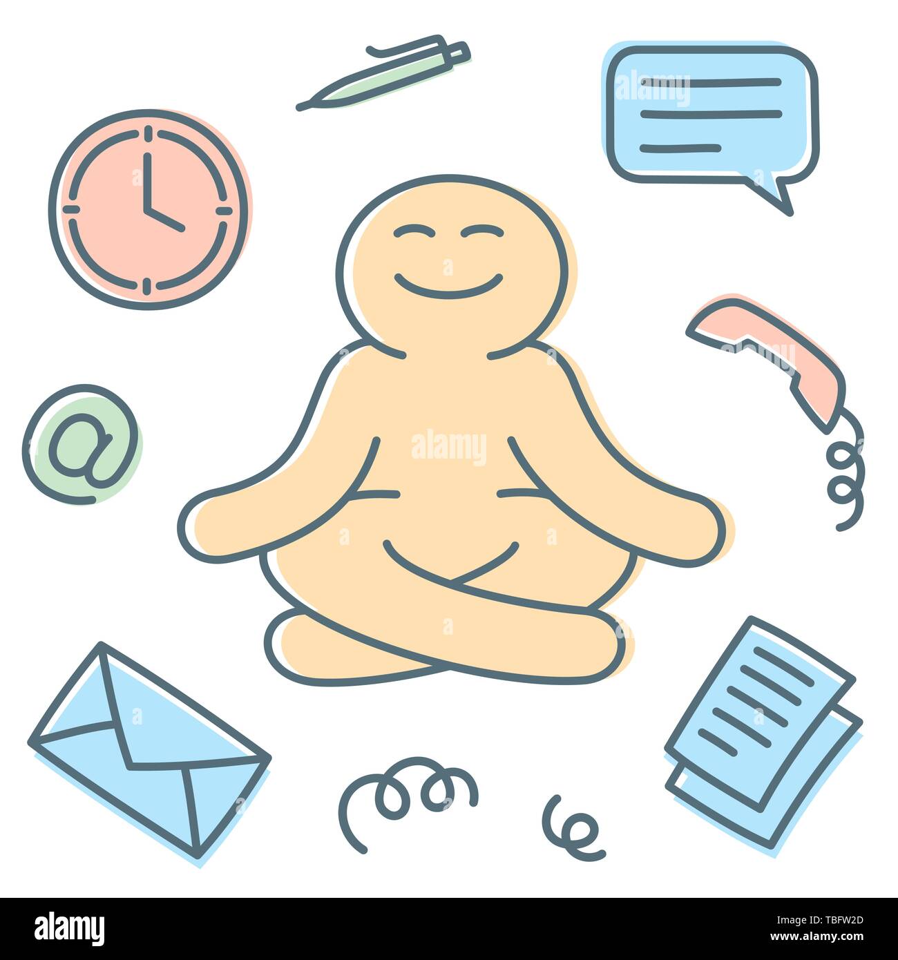 Imprenditore mantiene la calma e la meditazione durante il multitasking sul posto di lavoro (illustrazione vettoriale) Illustrazione Vettoriale