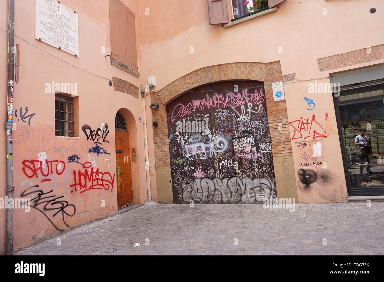 Il quartiere ebraico, Bologna, Italia Foto Stock