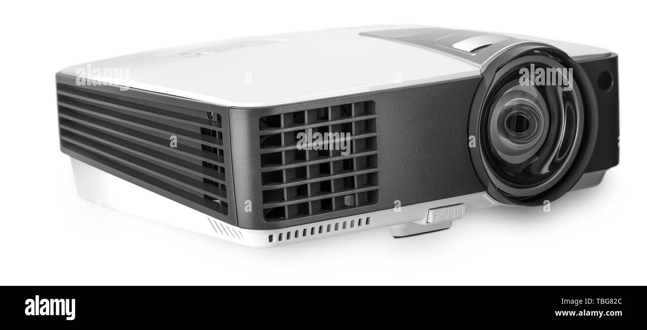 Bianco proiettore multimediale isolato su sfondo bianco Foto Stock