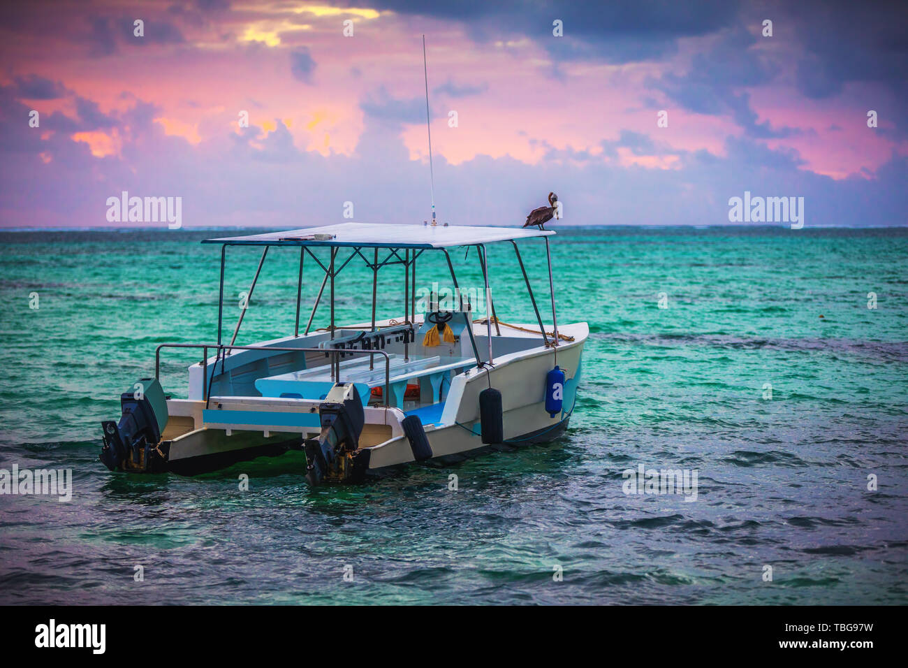 Esotica spiaggia barca in Repubblica Dominicana, Punta Cana. Foto Stock