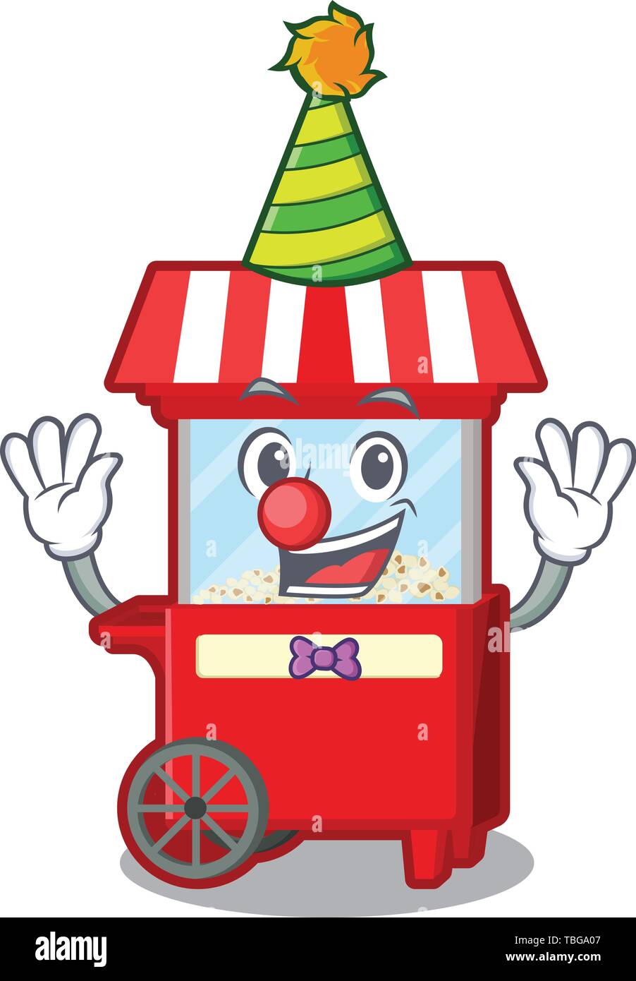 Clown popcron macchina nella colonna cartoon Illustrazione Vettoriale