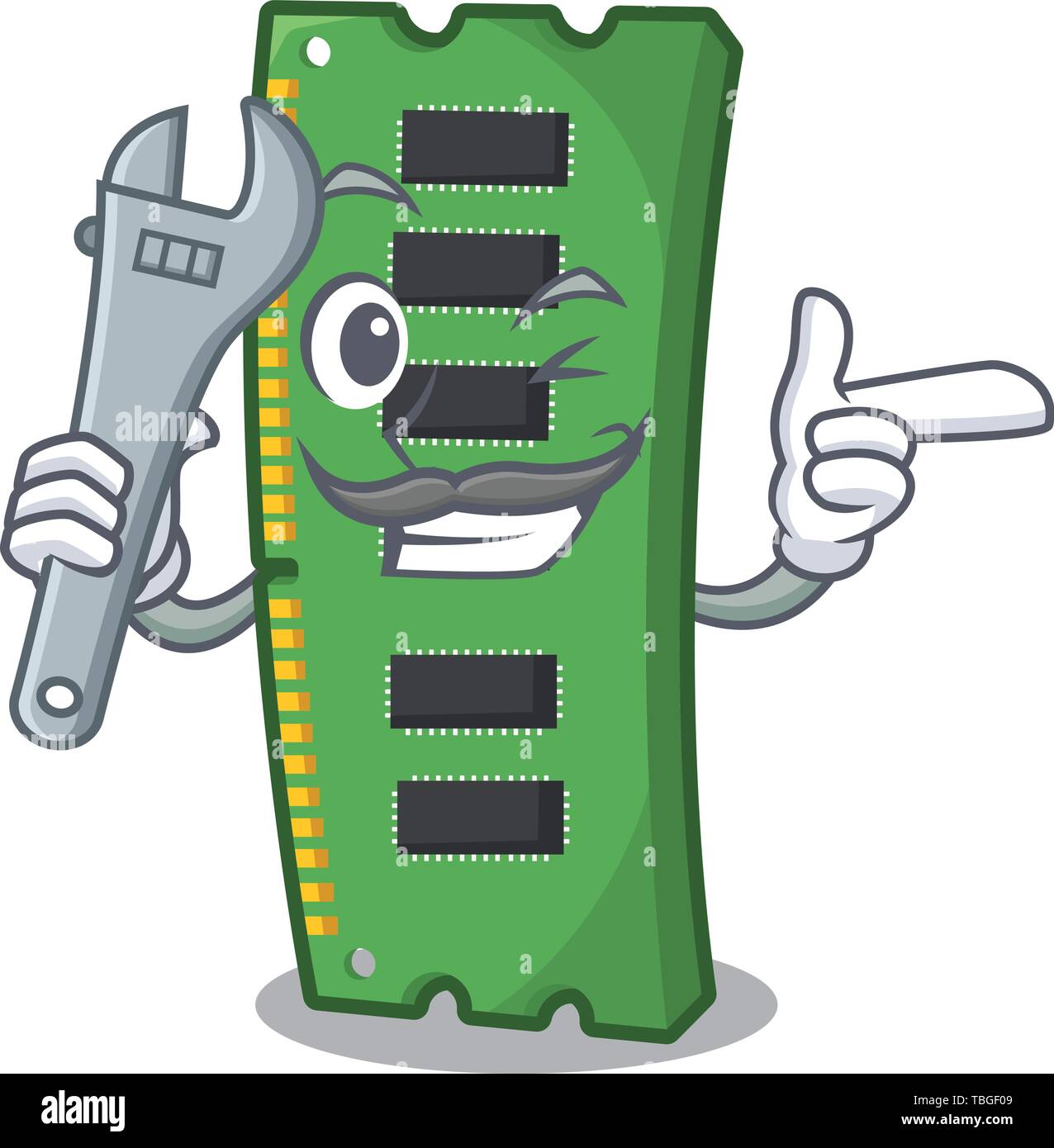 Mechanic scheda di memoria RAM al di sopra di cartoon tabella Illustrazione Vettoriale