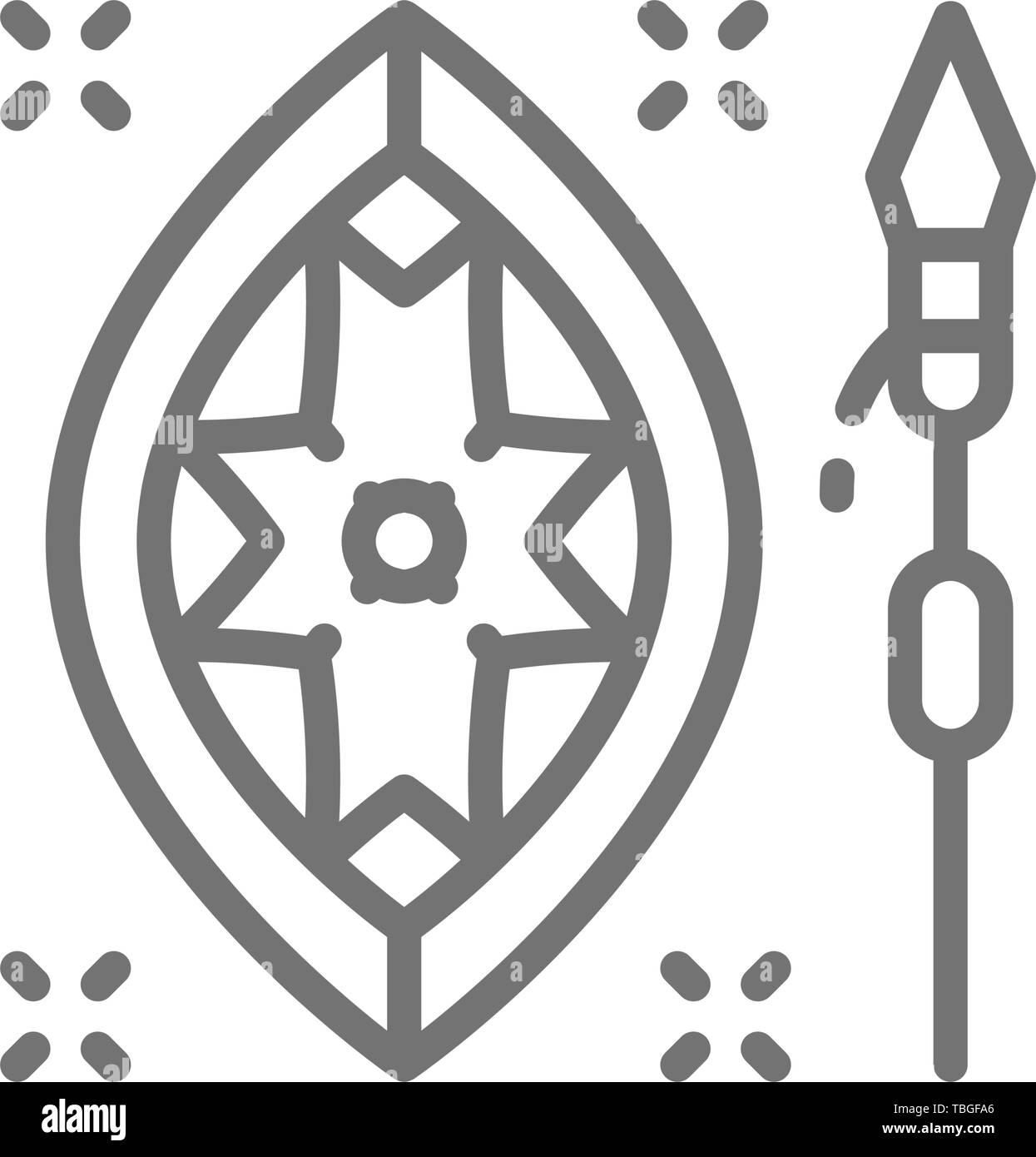 Vector africana di lancia e di scudo icona linea. Illustrazione Vettoriale
