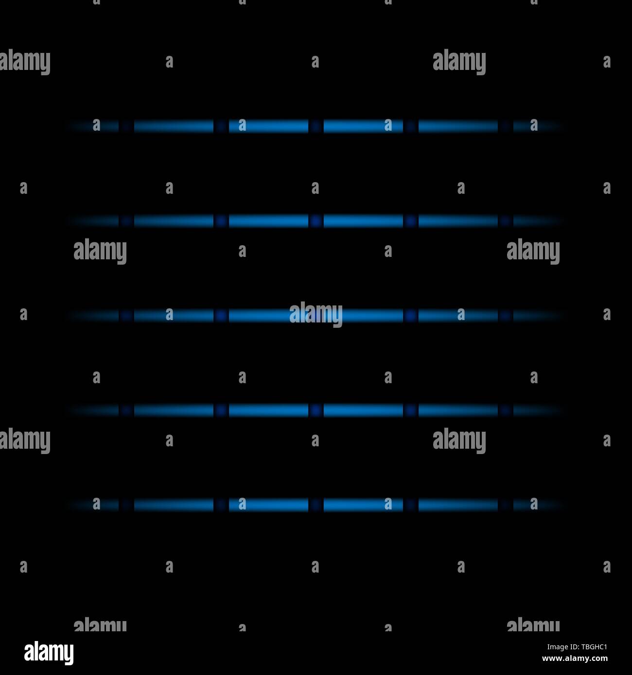 3d blue lo sbiadimento di luce al neon elementi, linee orizzontali e punti su sfondo nero. Il futuristico configurazione astratta. Illustrazione Vettoriale