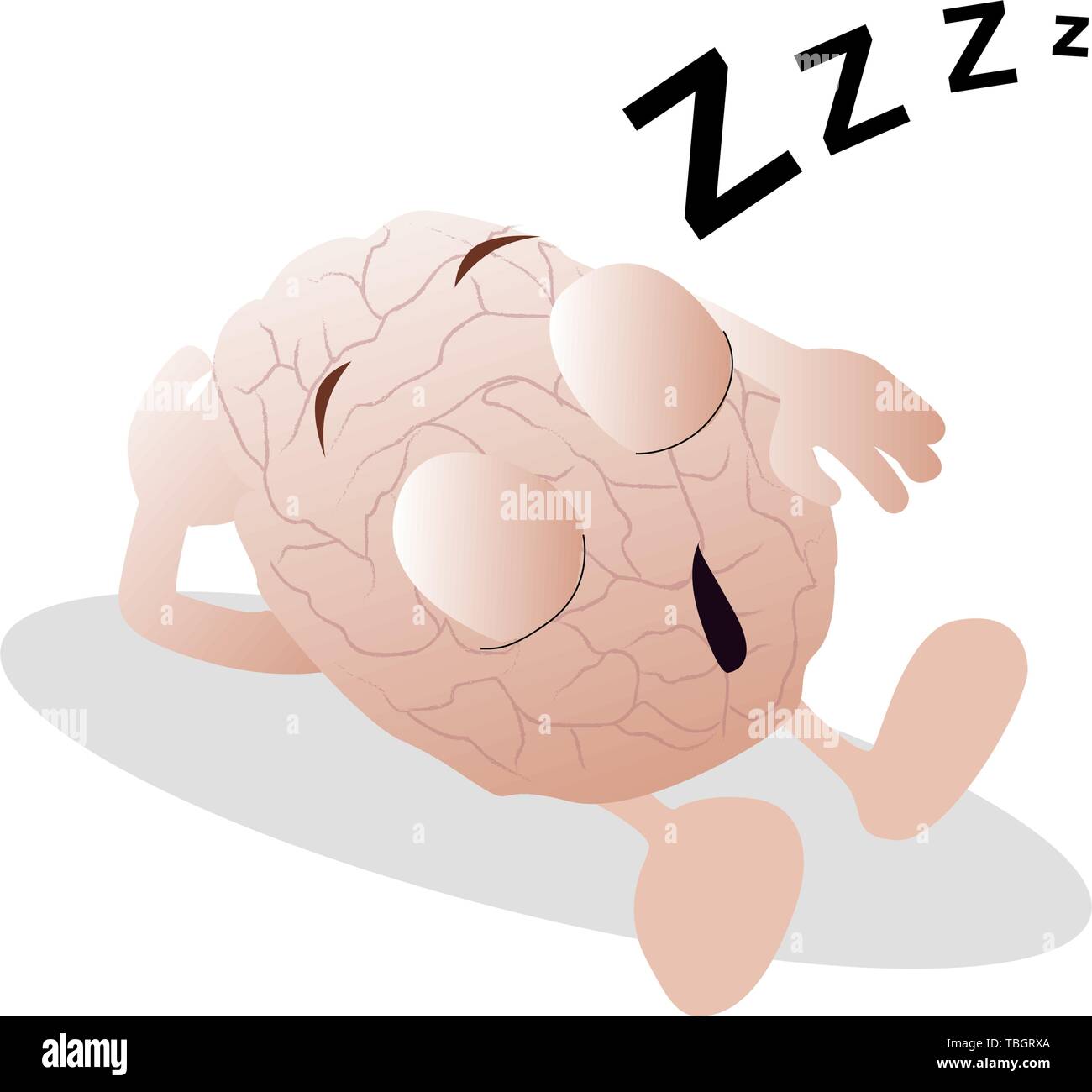 La mascotte del carattere del cervello di riposo del sonno. Cartoon testa del cervello il sonno, resto mente, funny gli Emoji, cervelletto illustrazione vettore Illustrazione Vettoriale