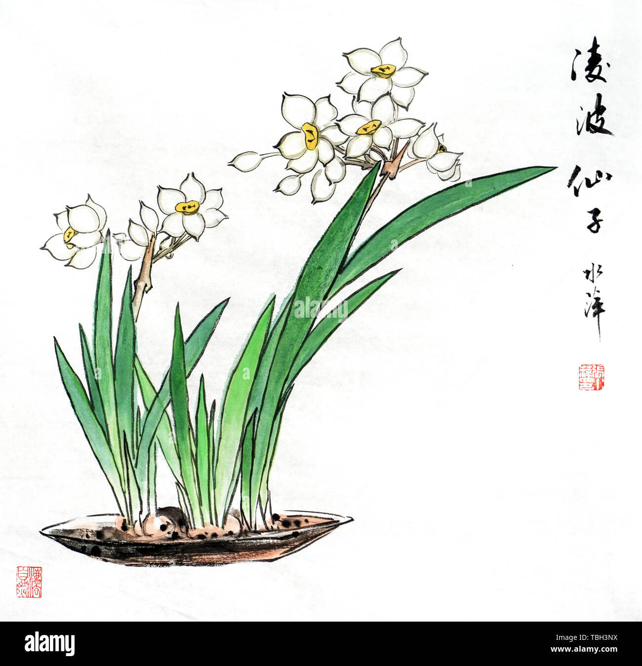 Pittura cinese di fiori e uccelli Foto Stock