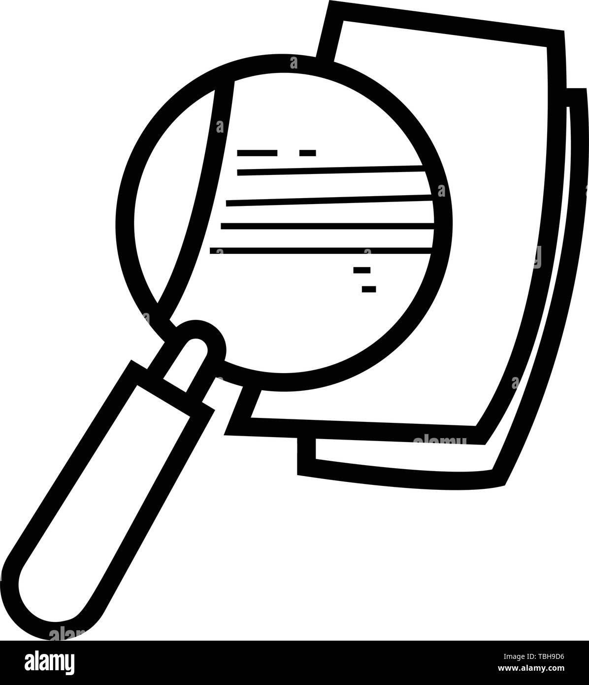 Ricerca documenti icona, lente di ingrandimento e la pagina Accedi stile lineare del vettore. Illustrazione Vettoriale