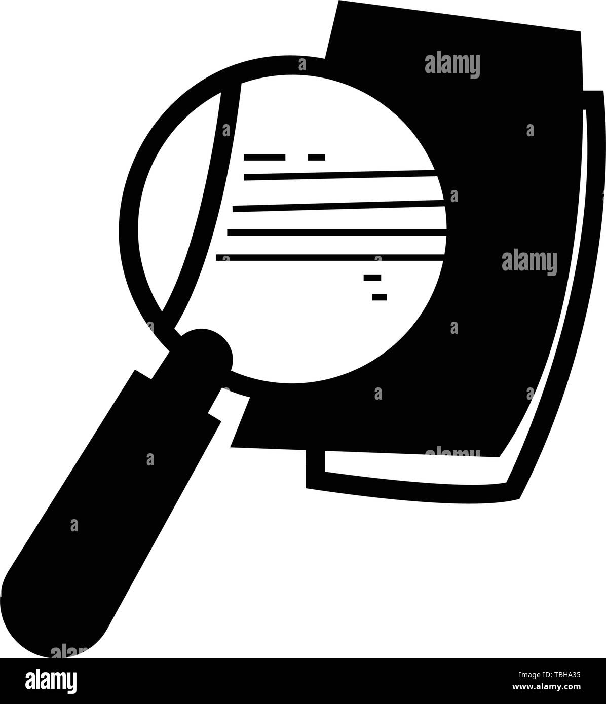 Ricerca documenti icona, lente di ingrandimento e la pagina Accedi stile glyph. vettore Illustrazione Vettoriale