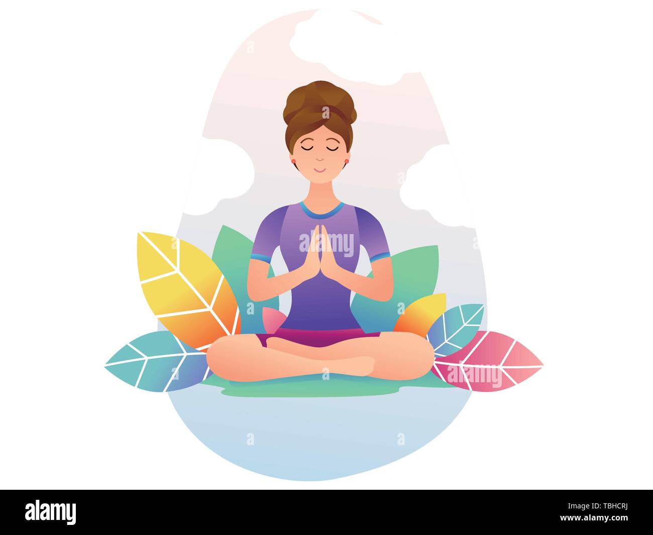 Giovane donna le pratiche yoga nella posizione del loto Illustrazione Vettoriale