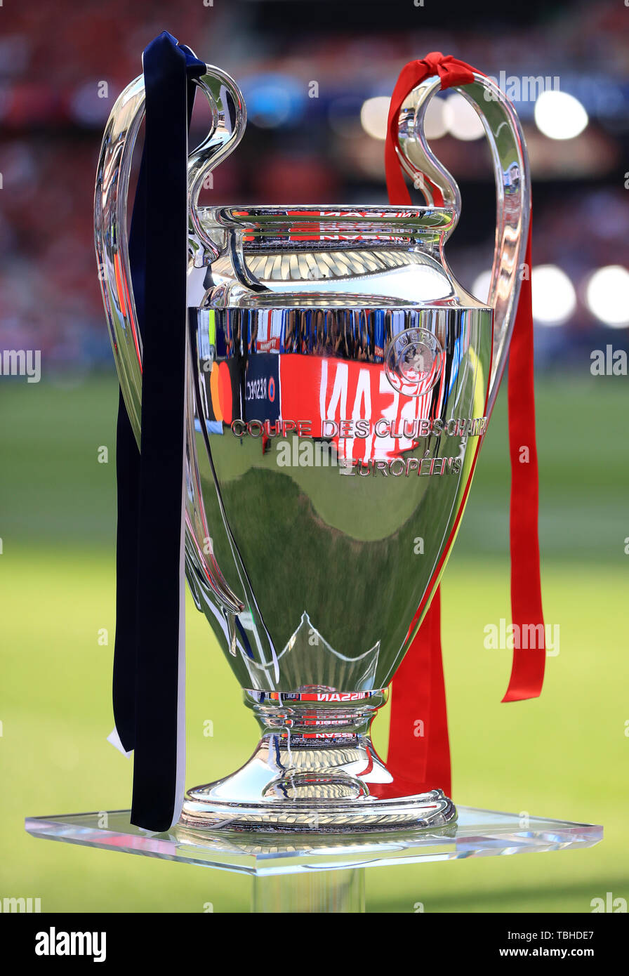 Una vista generale della Champions League Trophy durante la finale di UEFA Champions League a Wanda Metropolitano, Madrid. Foto Stock