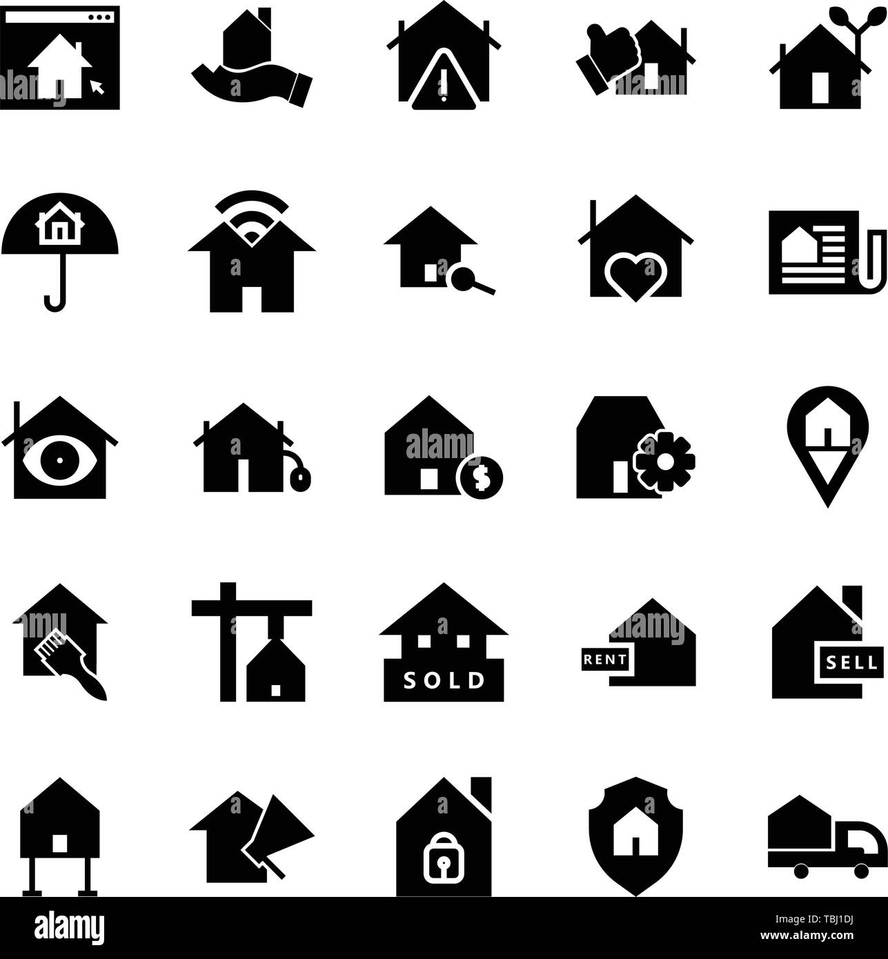 Immobiliare di set di icone - icona Glyph nero Illustrazione Vettoriale