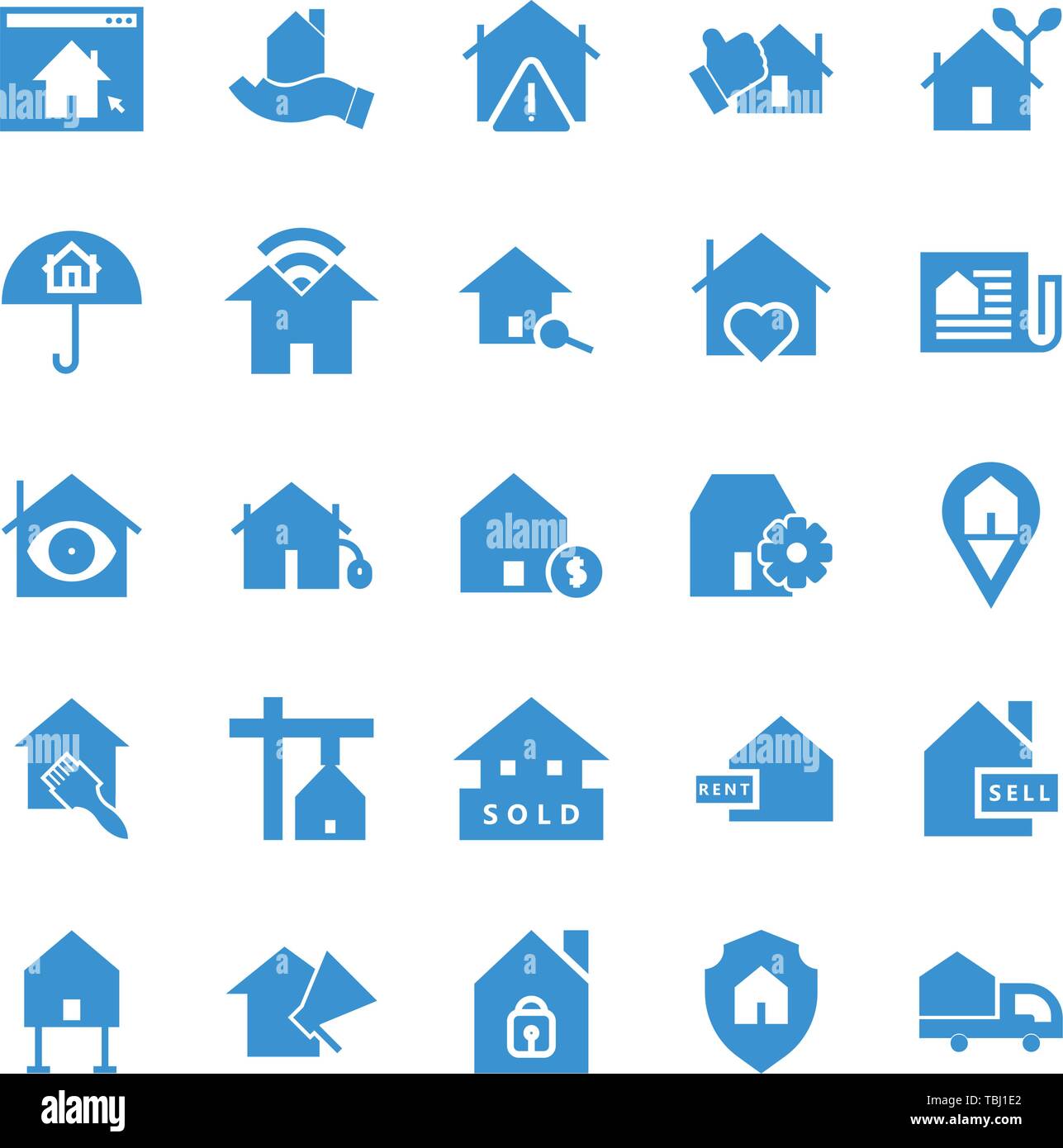 Immobiliare di set di icone - icona glifo blu Illustrazione Vettoriale