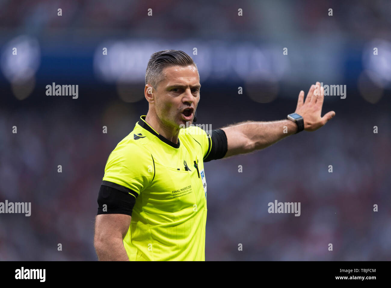 Madrid, Spagna. Il 1 giugno, 2019. Damir Skomina (Referente) durante la finale di UEFA Champions League match tra Tottenham 0-2 Liverpool FC a Estadio metropolitano di Madrid in Spagna, Giugno 1, 2019. Credito: Maurizio Borsari/AFLO/Alamy Live News Foto Stock