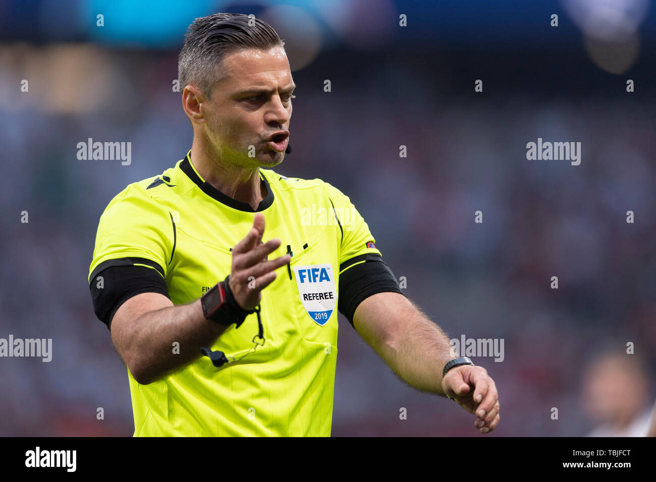 Madrid, Spagna. Il 1 giugno, 2019. Damir Skomina (Referente) durante la finale di UEFA Champions League match tra Tottenham 0-2 Liverpool FC a Estadio metropolitano di Madrid in Spagna, Giugno 1, 2019. Credito: Maurizio Borsari/AFLO/Alamy Live News Foto Stock