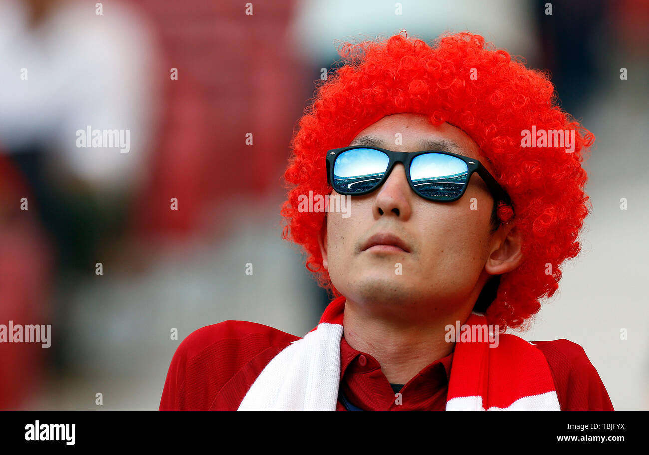 Madrid, Spagna. Dal 01 Giugno, 2019. Un sostenitore del Liverpool visto durante il round finale della UEFA Champions League tra Tottenham Hotspur FC e Liverpool FC a Wanda Metropolitano Stadium in Madrid. Punteggio finale: Tottenham Hotspur FC 0 - 2 Liverpool FC. Credito: SOPA Immagini limitata/Alamy Live News Foto Stock
