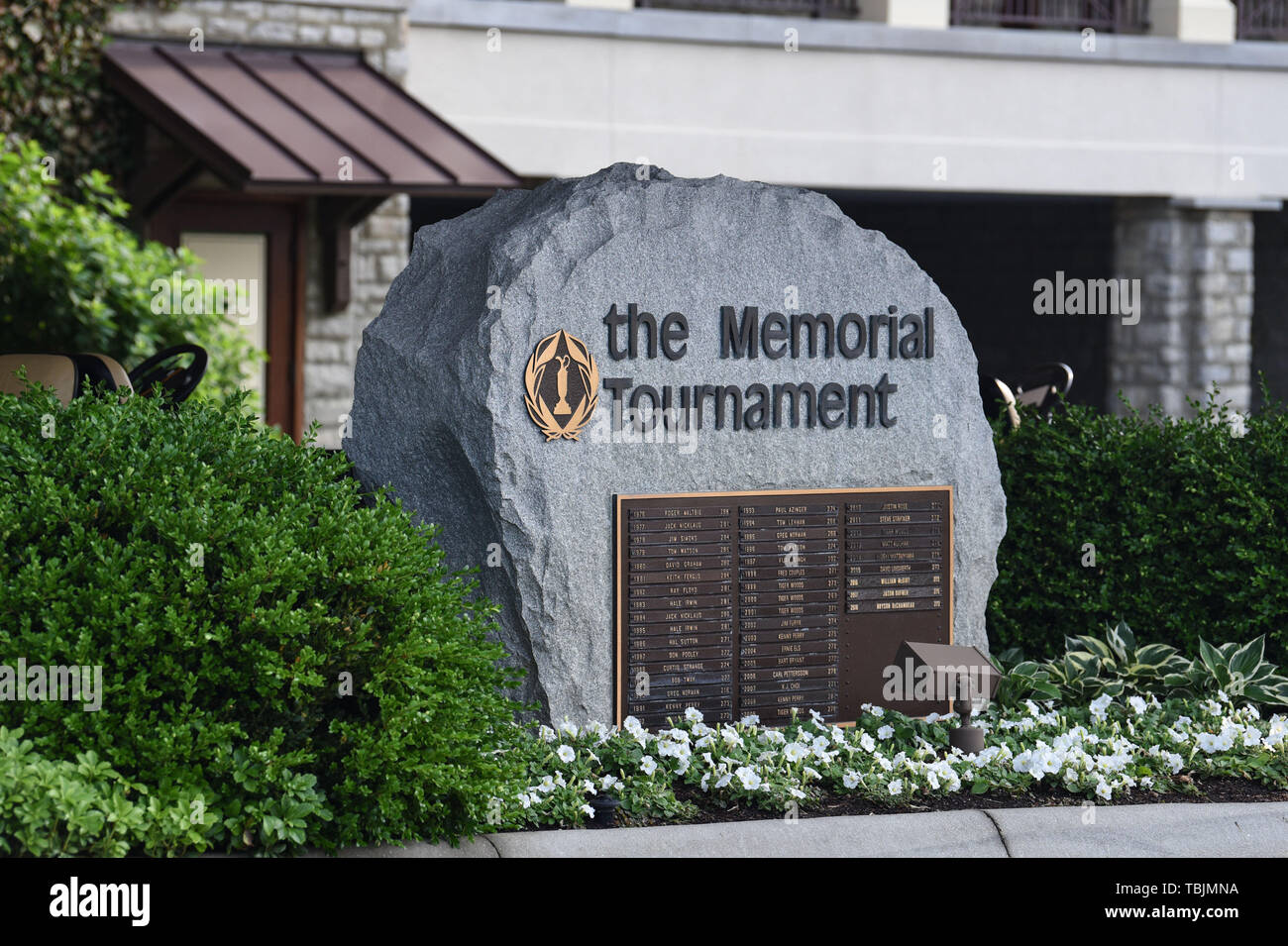 Giugno 02, 2019: ''Il Torneo Memorial'' rock è visto prima del round finale giocare al 2019 Memorial Day torneo presentato da Nationwide a Muirfield Village Golf Club a Dublino, OH. Austyn McFadden/CSM Foto Stock