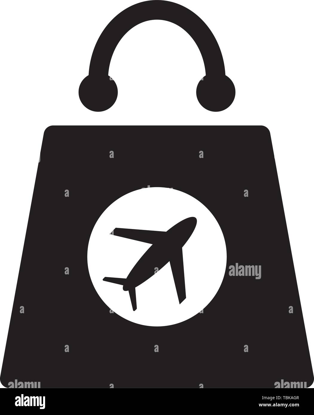 Duty-free acquisto icona glyph. Shopping bag con un aereo - illustrazione vettoriale nero Illustrazione Vettoriale