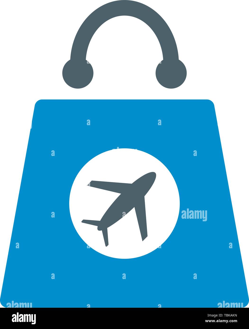Duty-free acquisto icona glyph. Shopping bag con un aereo - illustrazione vettoriale blu Illustrazione Vettoriale