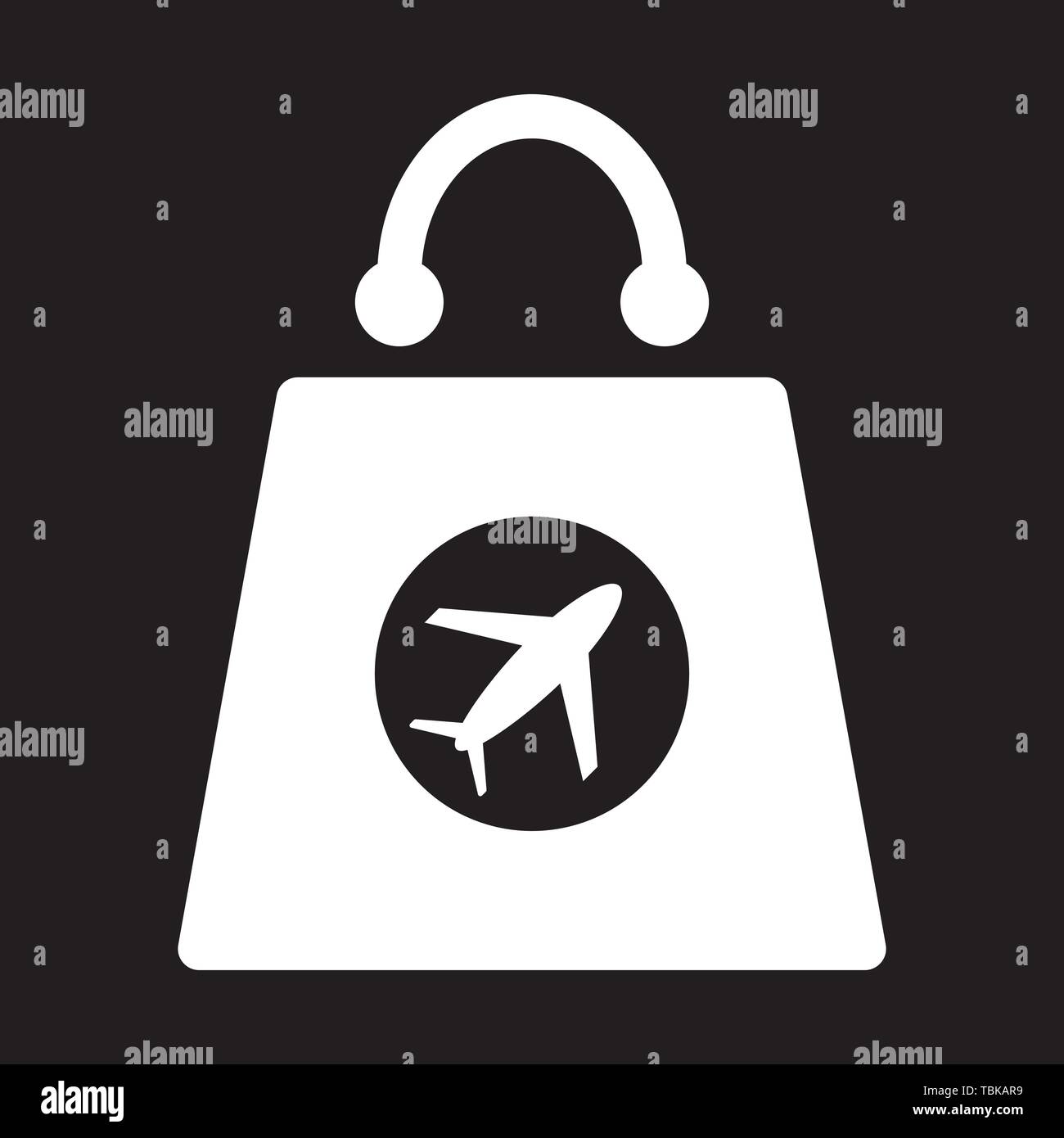 Duty-free acquisto icona glyph. Shopping bag con un aereo - illustrazione vettoriale white Illustrazione Vettoriale