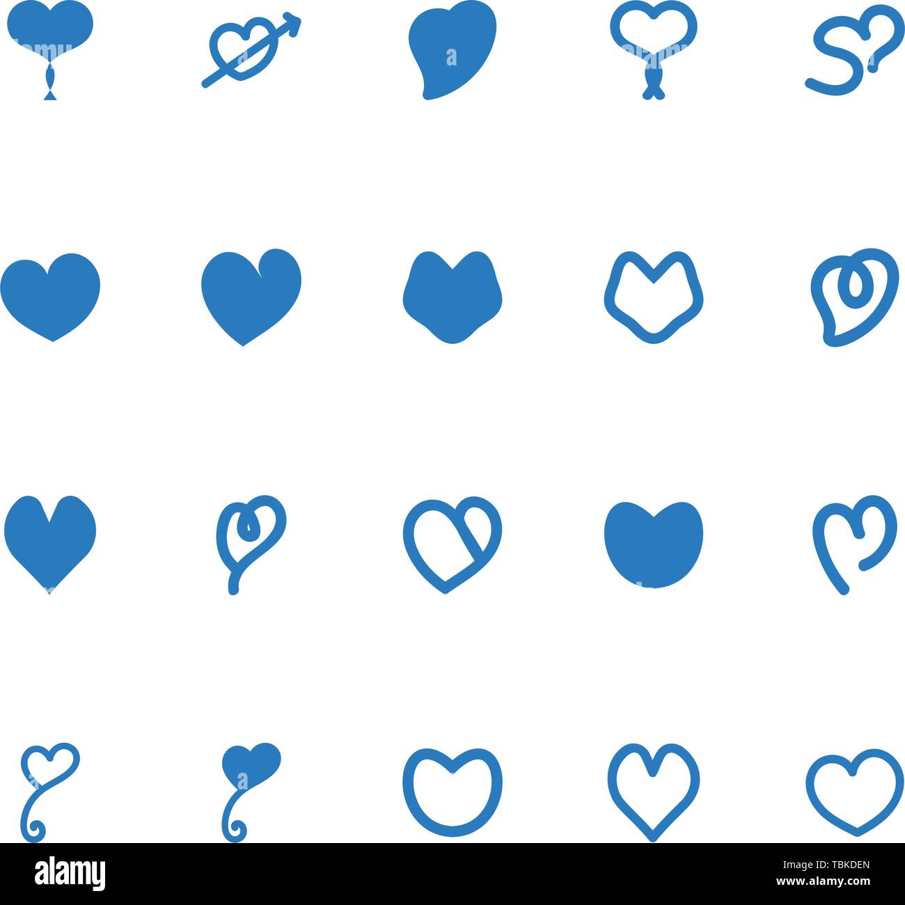 Cuore icona Vettore, simbolo d'amore. Il giorno di San Valentino segno - Amore set di icone blu Illustrazione Vettoriale