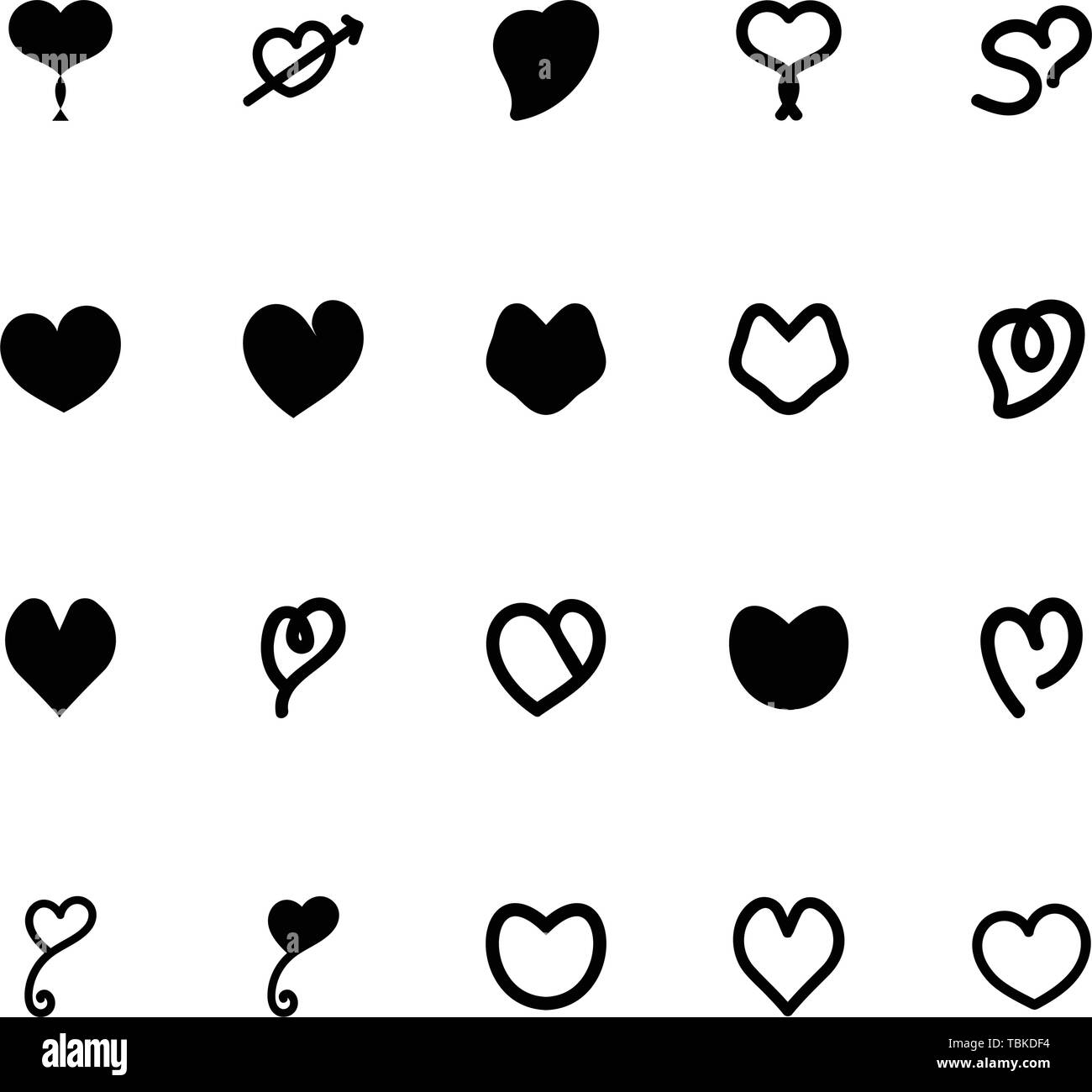 Cuore icona Vettore, simbolo d'amore. Il giorno di San Valentino segno - Amore set di icone nero Illustrazione Vettoriale