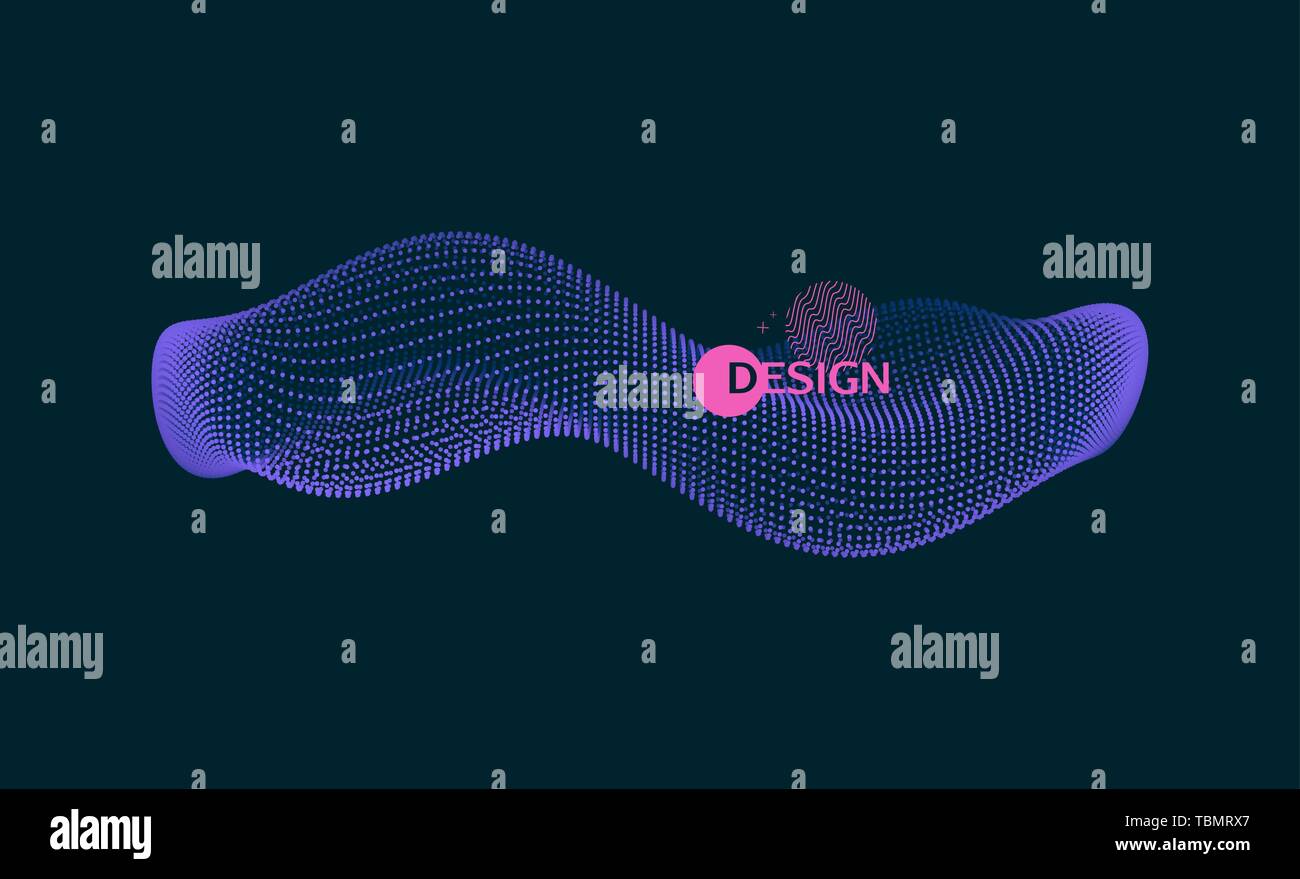 Array con particelle di dinamica. 3D oggetto molecolare per la medicina, la scienza, la tecnologia, la chimica e la biologia. Illustrazione Vettoriale. Illustrazione Vettoriale