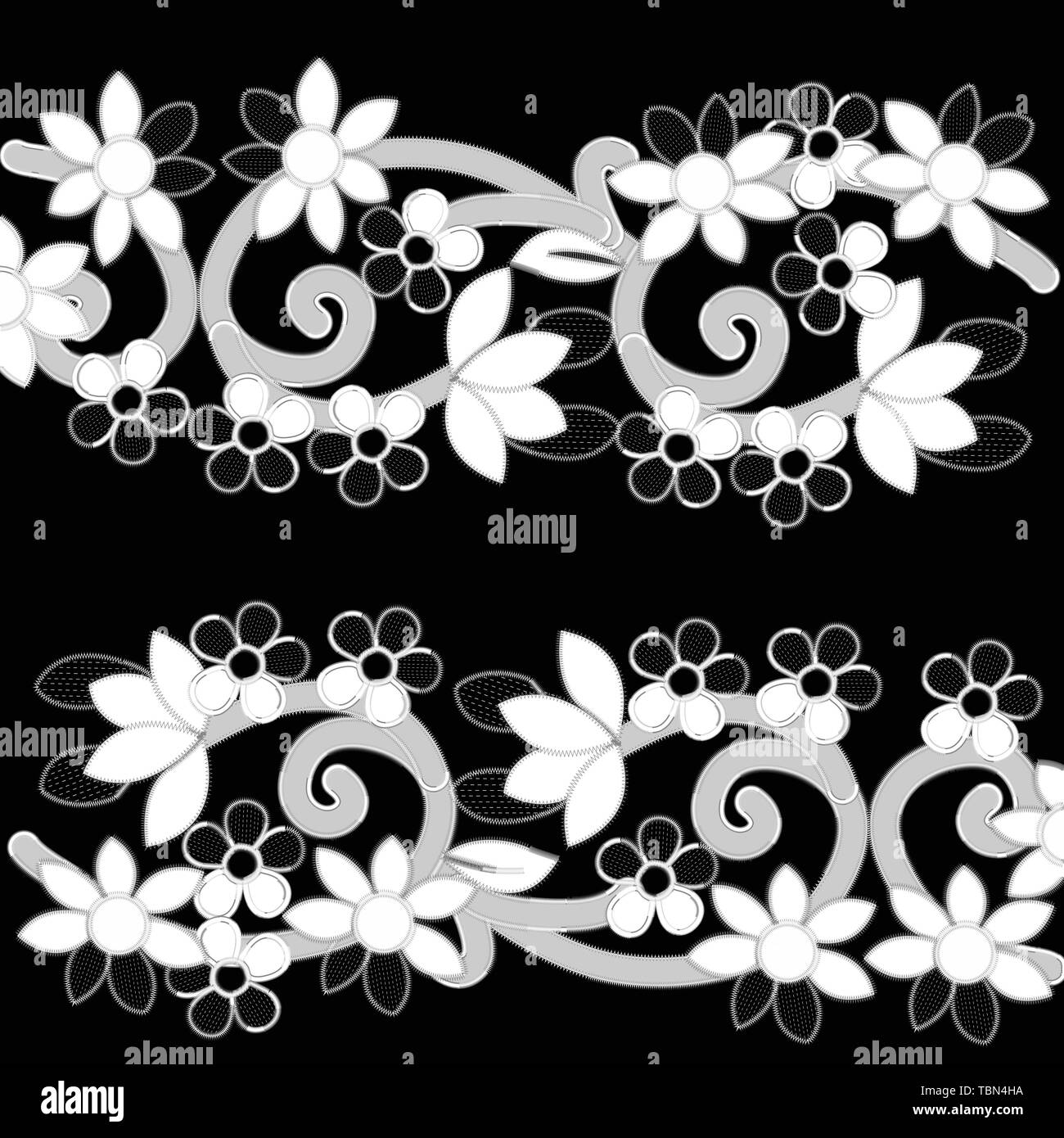 Bianco ricamo Richelieu motivi sullo sfondo nero come motivo decorativo Illustrazione Vettoriale